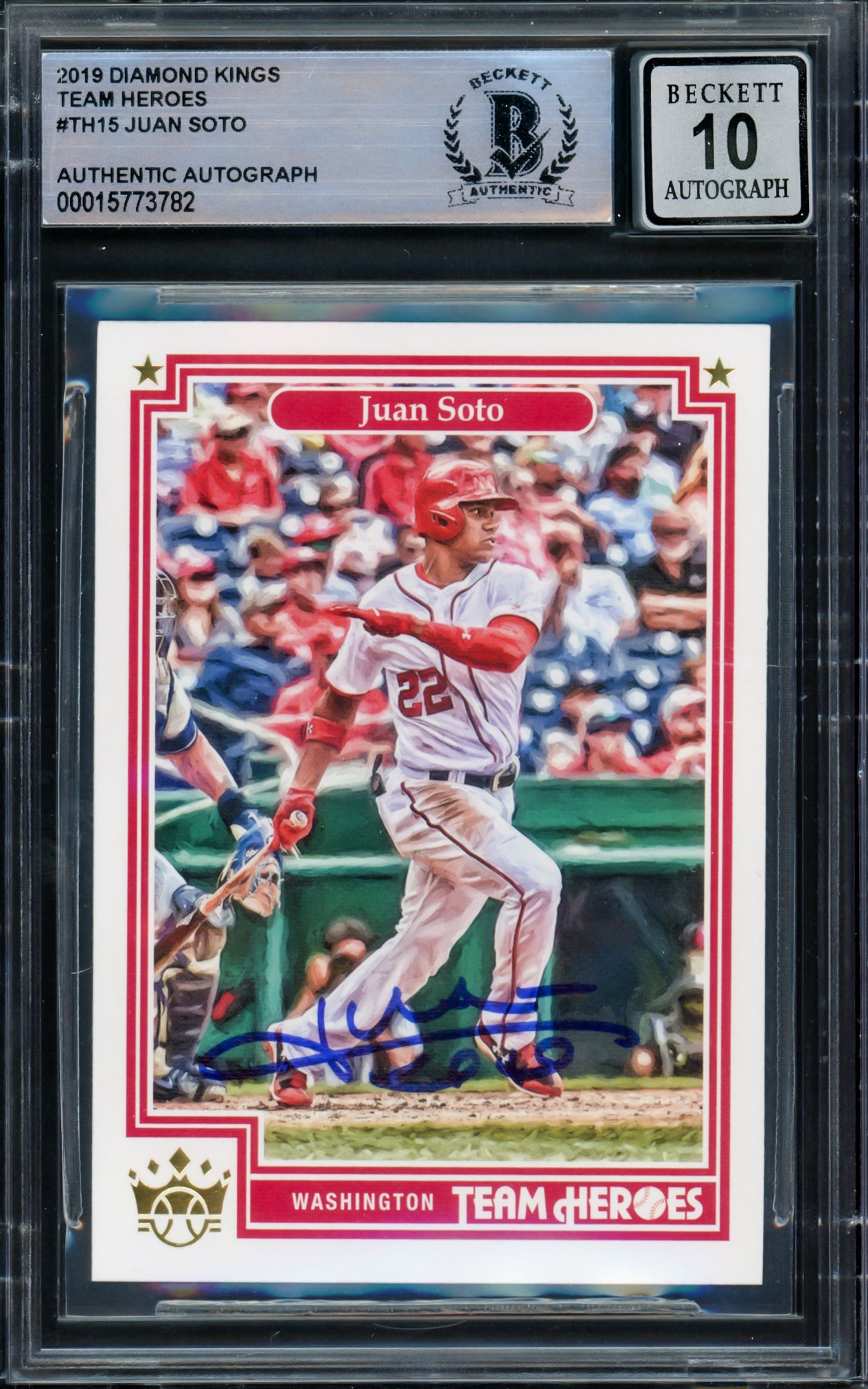 Juan Soto Autographed 2019 Panini Diamond Kings Card #TH15 New York Mets Auto Grade Gem Mint 10 Beckett BAS #15773782