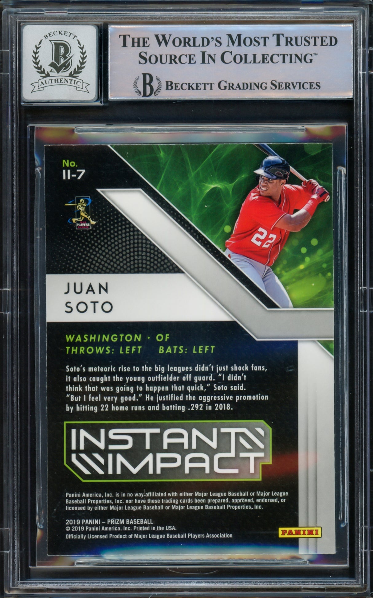 Juan Soto Autographed 2019 Panini Prizm Card #II-7 New York Mets Auto Grade Gem Mint 10 Beckett BAS #15773788