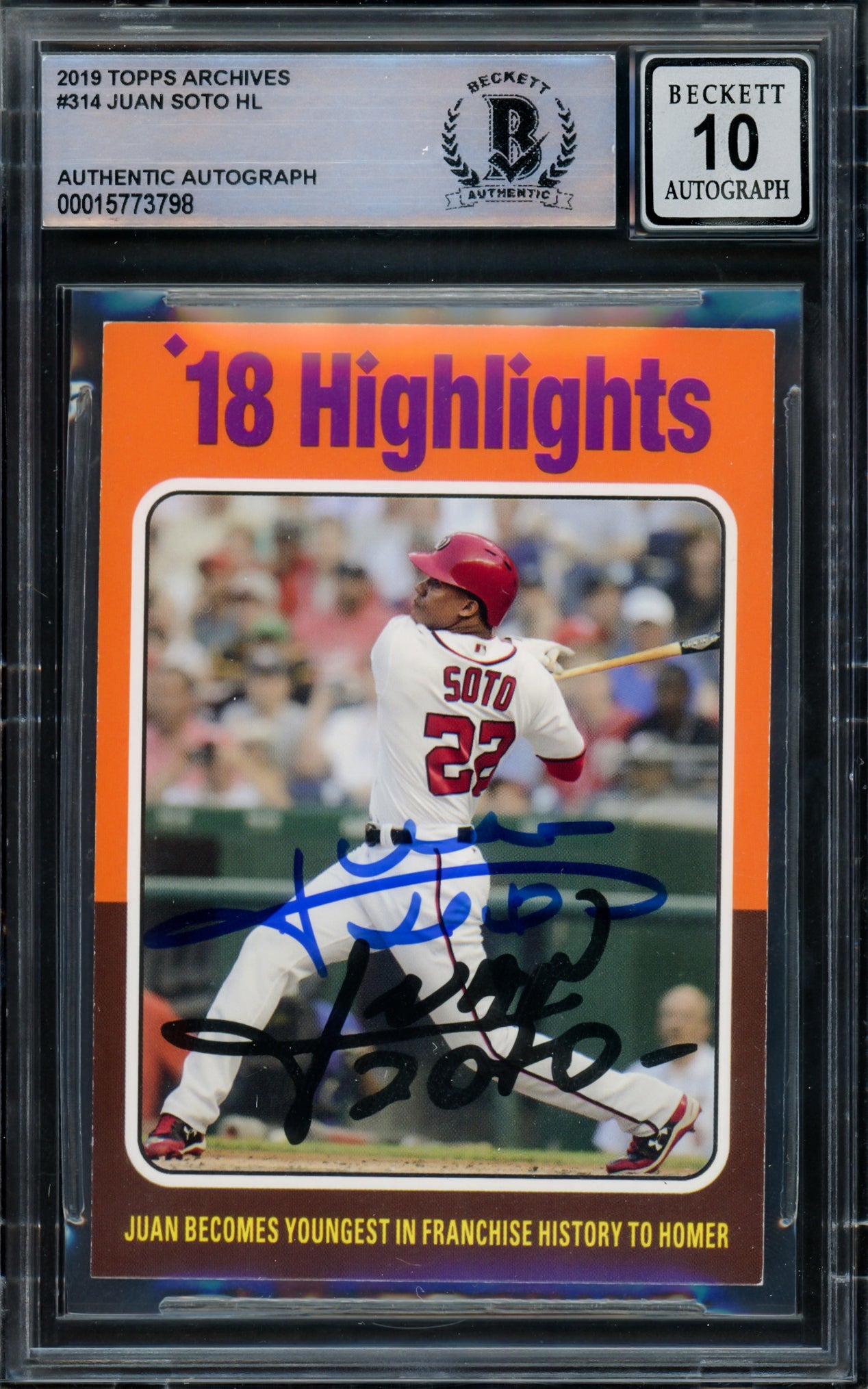 Juan Soto Autographed 2019 Topps Archives Card #314 New York Mets Auto Grade Gem Mint 10 Beckett BAS #15773798