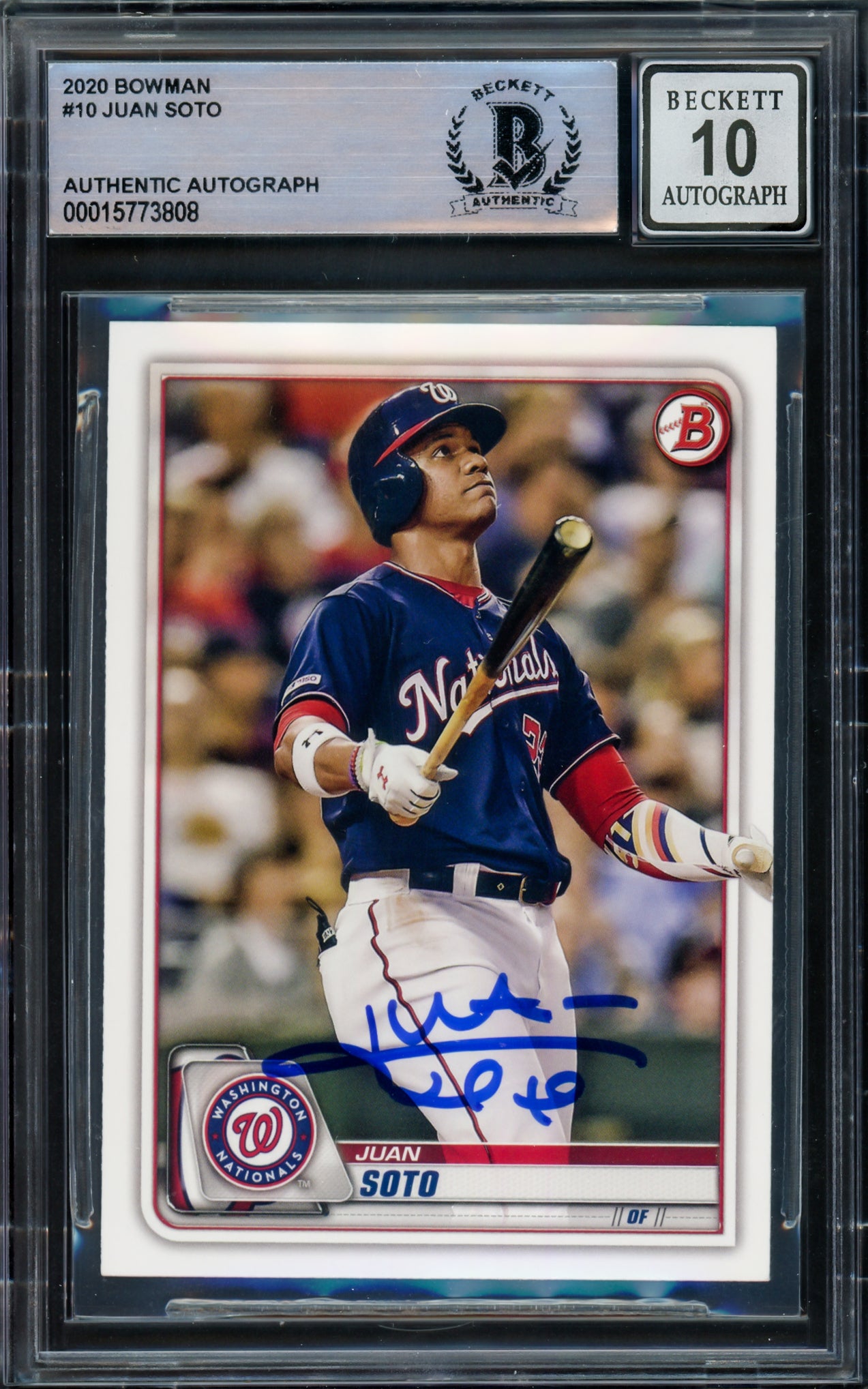Juan Soto Autographed 2020 Bowman Card #10 New York Mets Auto Grade Gem Mint 10 Beckett BAS #15773808