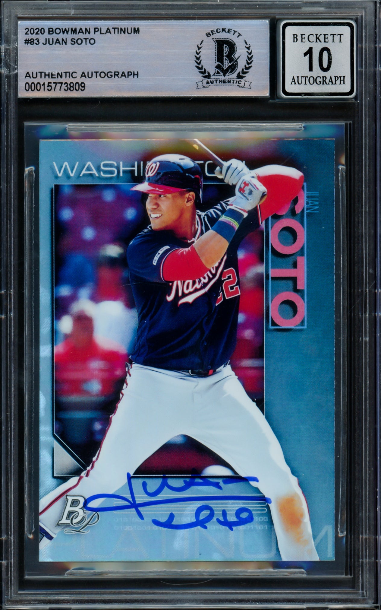 Juan Soto Autographed 2020 Bowman Platinum Card #83 New York Mets Auto Grade Gem Mint 10 Beckett BAS #15773809