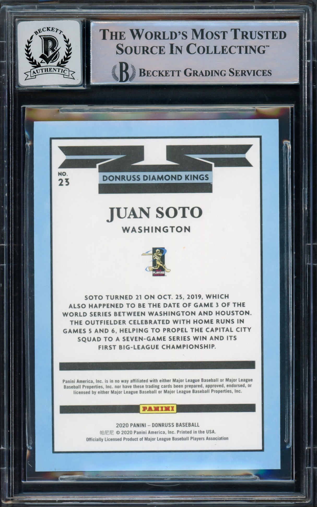 Juan Soto Autographed 2020 Donruss Diamond Kings Card #23 New York Mets Auto Grade Gem Mint 10 Beckett BAS #15773810