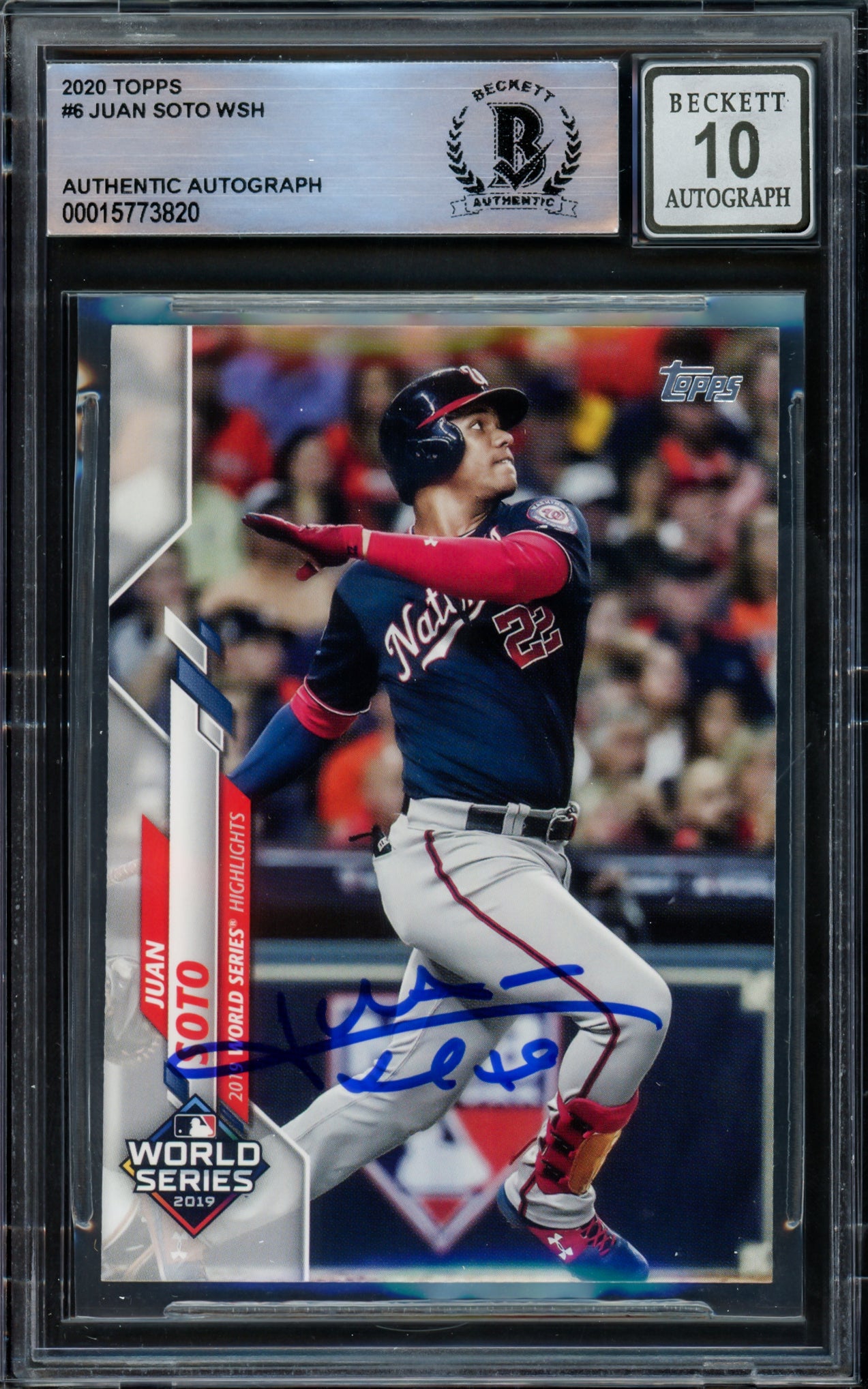 Juan Soto Autographed 2020 Topps World Series Card #6 New York Mets Auto Grade Gem Mint 10 Beckett BAS #15773820