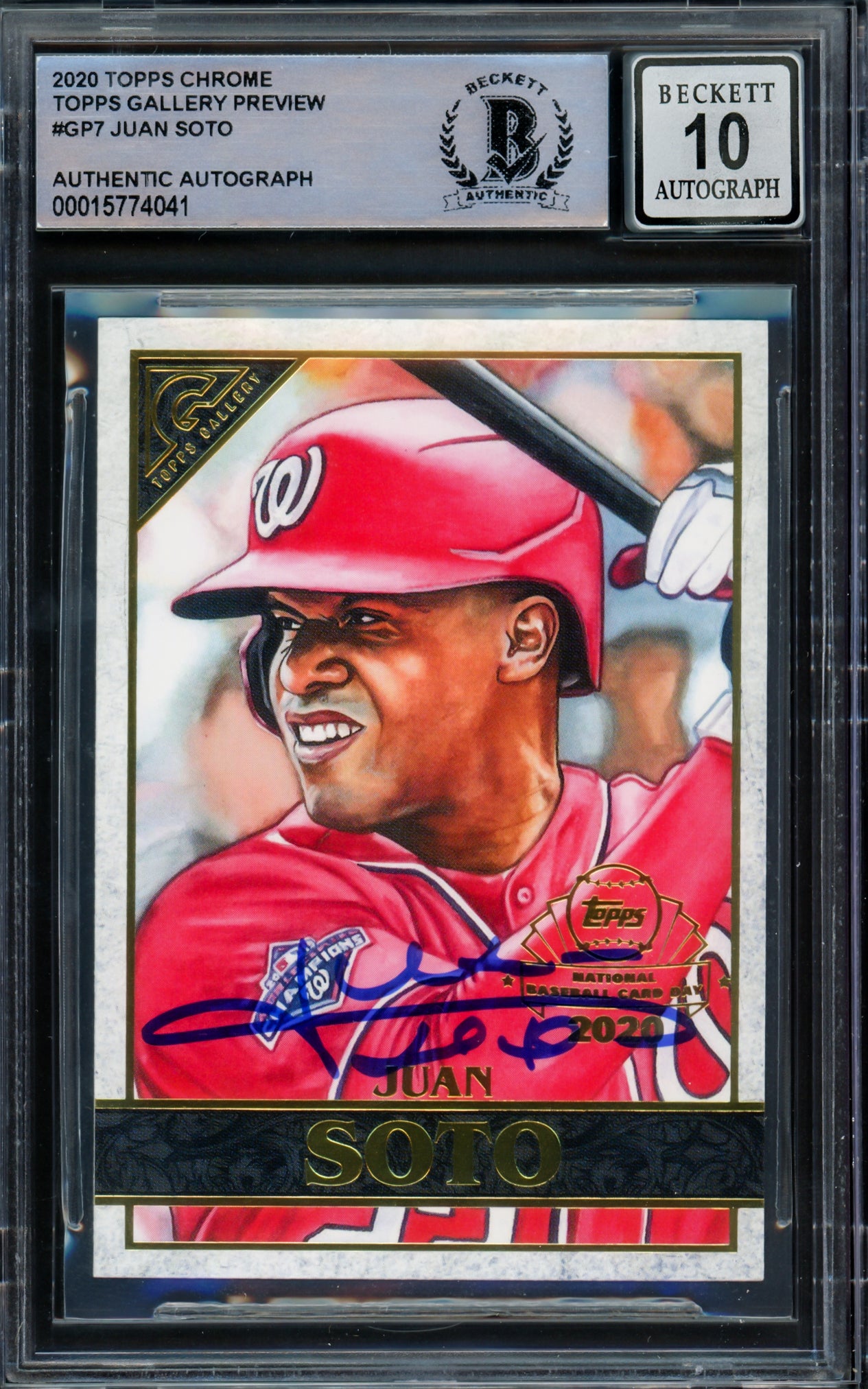 Juan Soto Autographed 2020 Topps Gallery National BB Card Day Card #GP-7 New York Mets Auto Grade Gem Mint 10 Beckett BAS #15774041