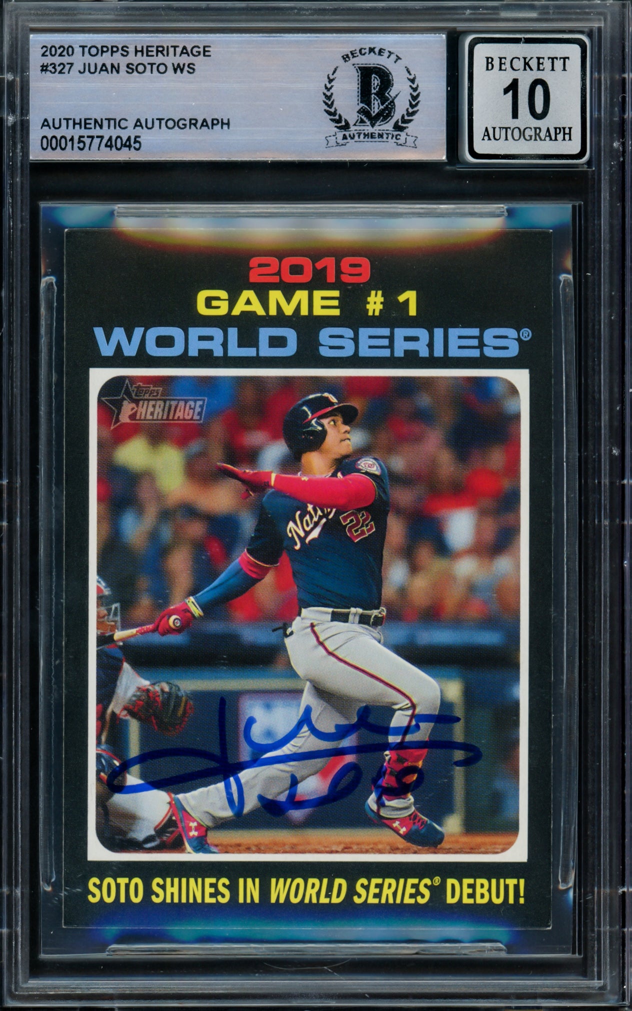 Juan Soto Autographed 2020 Topps Heritage Card #327 New York Mets Auto Grade Gem Mint 10 Beckett BAS #15774045