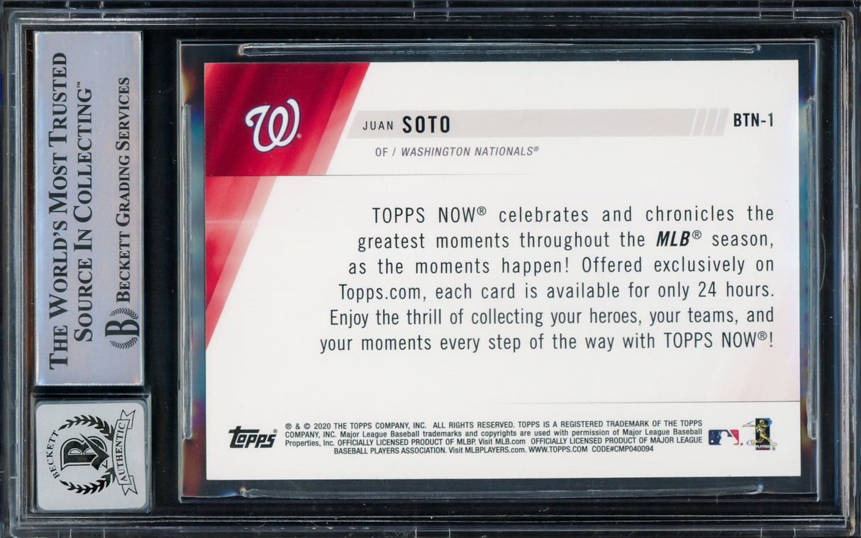 Juan Soto Autographed 2020 Topps Now Card #BTN1 New York Mets Auto Grade Gem Mint 10 Beckett BAS #15774048