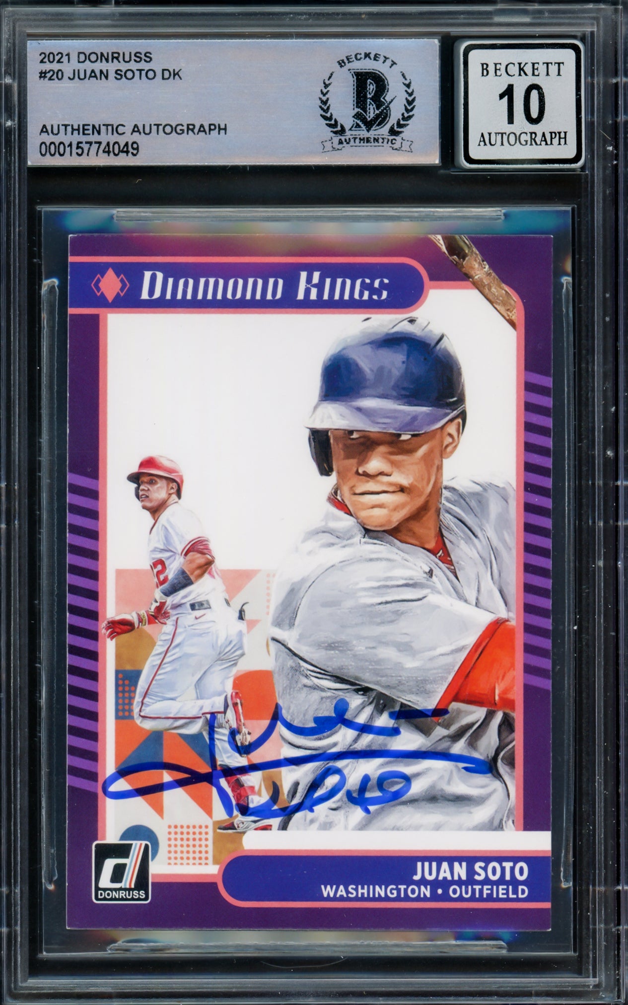 Juan Soto Autographed 2021 Donruss Diamond Kings Card #20 New York Mets Auto Grade Gem Mint 10 Beckett BAS #15774049