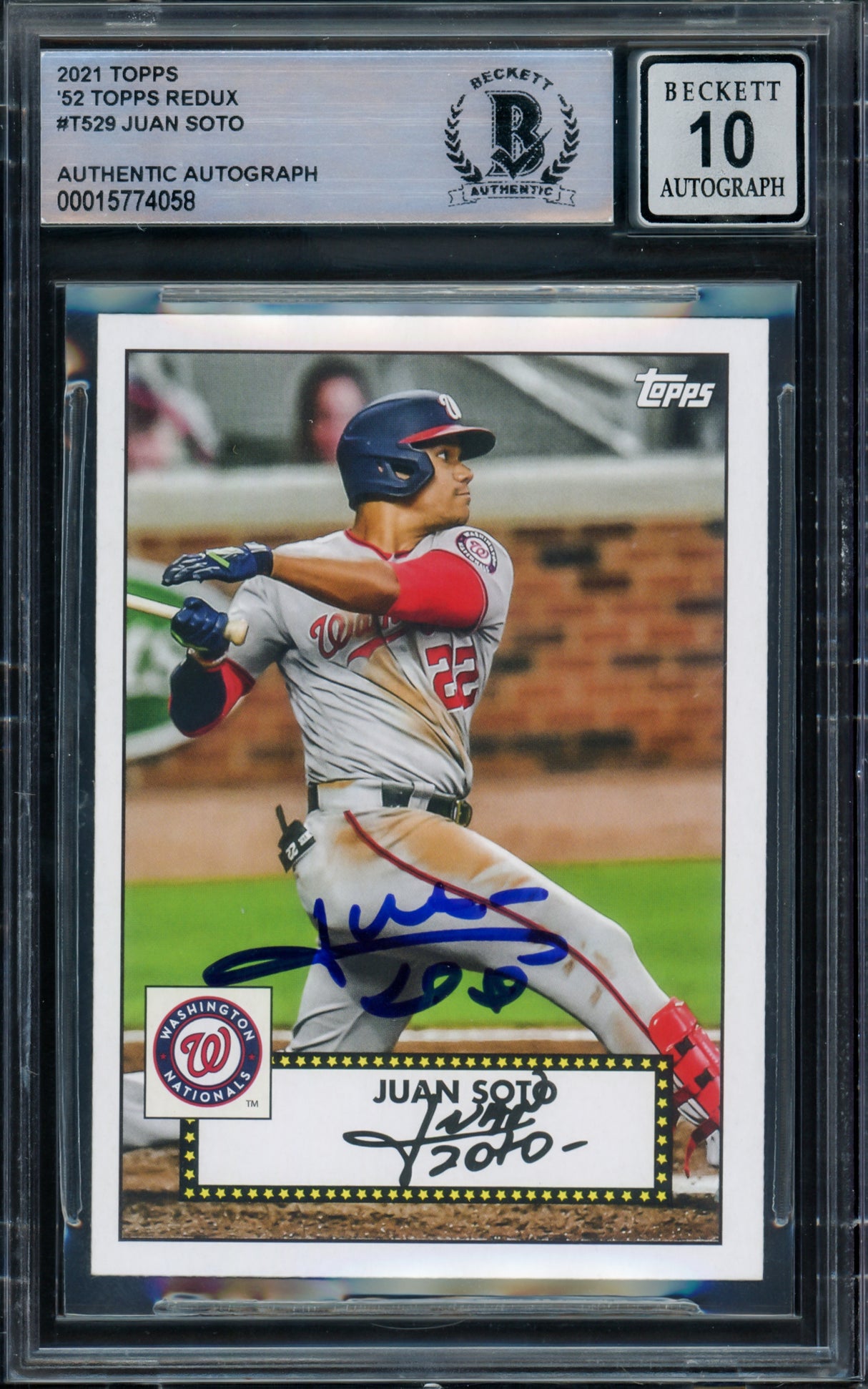 Juan Soto Autographed 2021 Topps 1952 Redux Card #T52-9 New York Mets Auto Grade Gem Mint 10 Beckett BAS #15774058