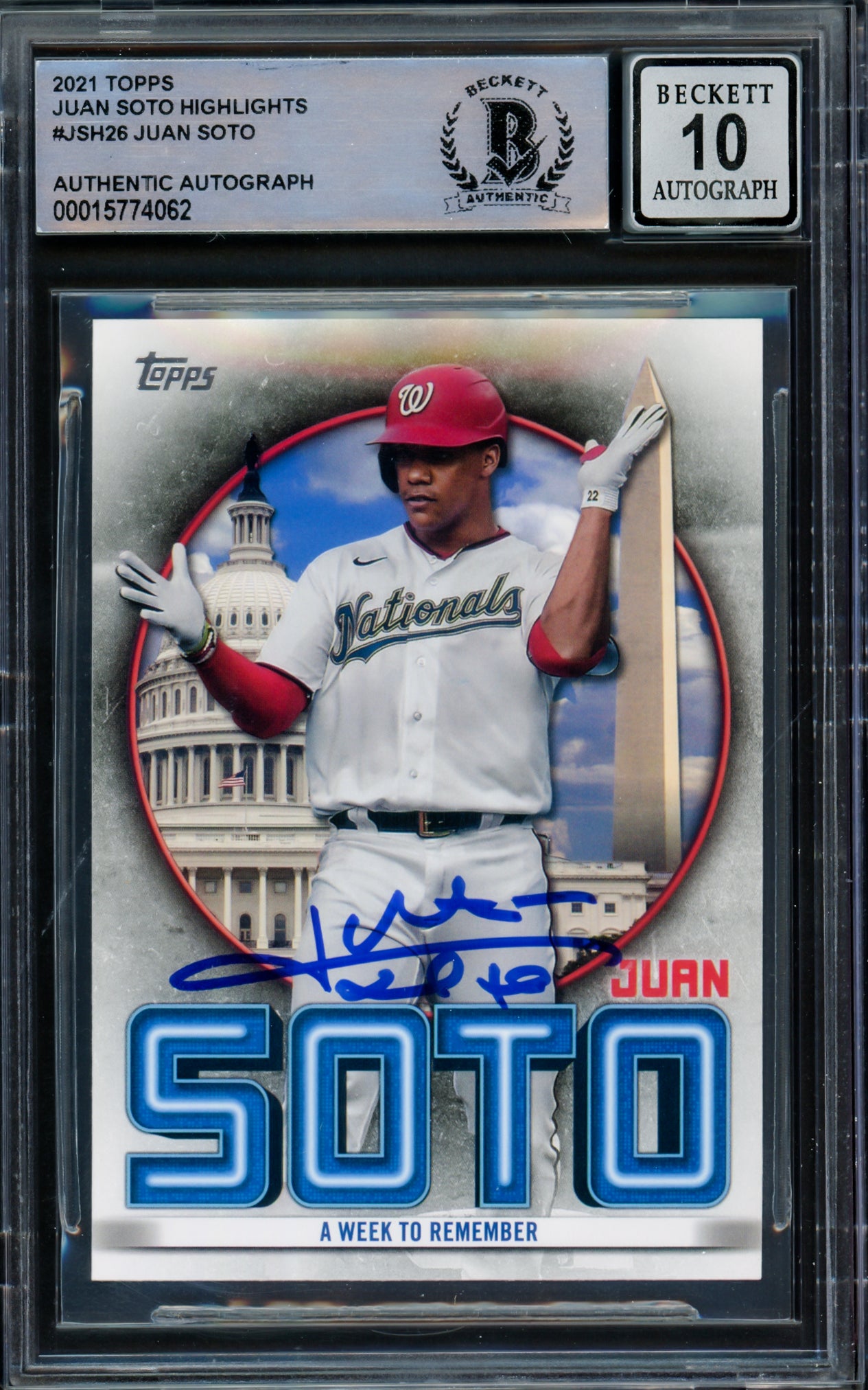Juan Soto Autographed 2021 Topps Week To Remember Card #JSH26 New York Mets Auto Grade Gem Mint 10 Beckett BAS #15774062