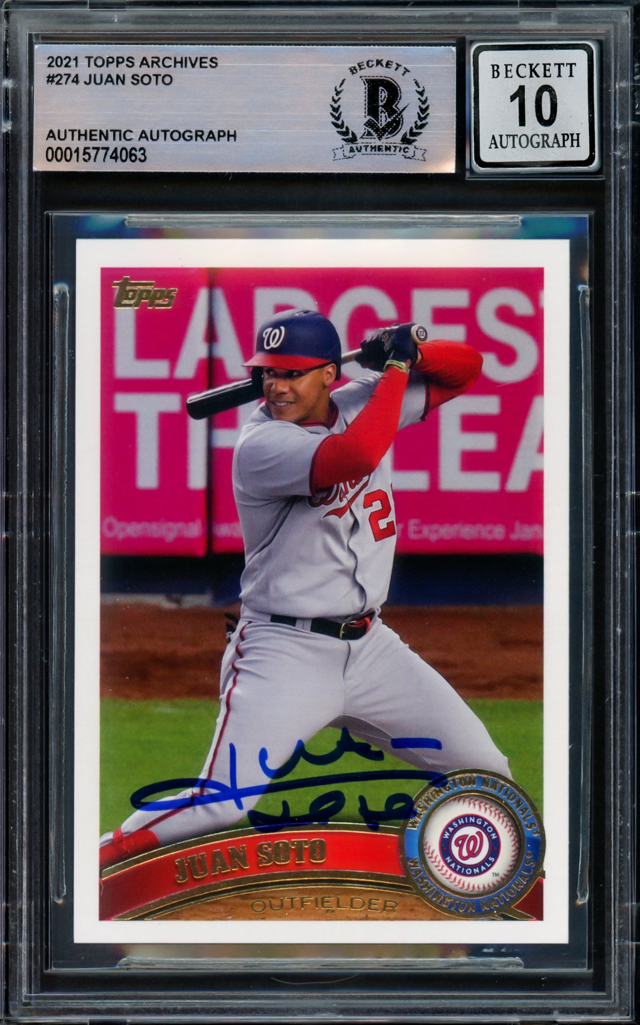 Juan Soto Autographed 2021 Topps Archives Card #274 New York Mets Auto Grade Gem Mint 10 Beckett BAS #15774063