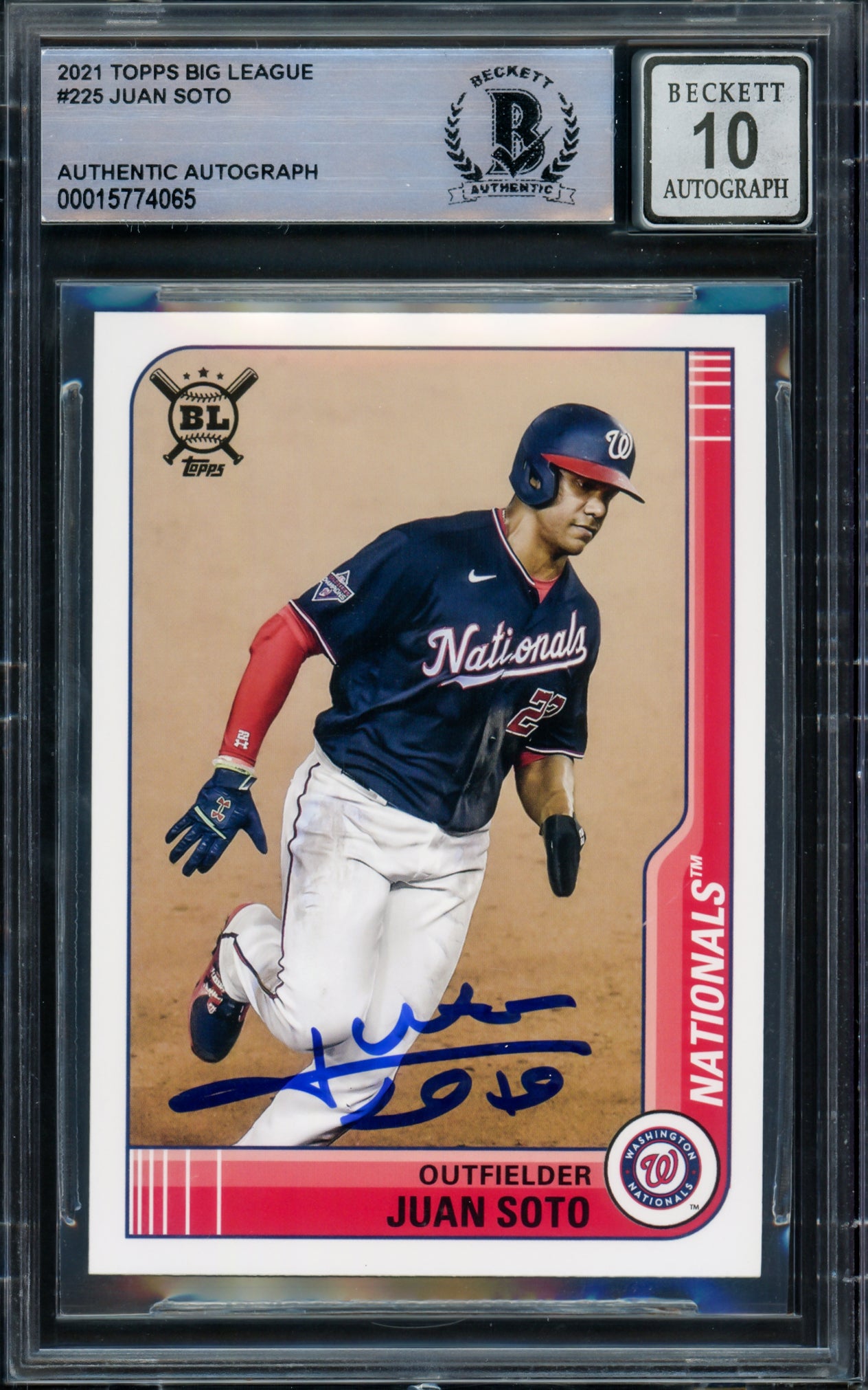 Juan Soto Autographed 2021 Topps Big League Card #225 New York Mets Auto Grade Gem Mint 10 Beckett BAS #15774065