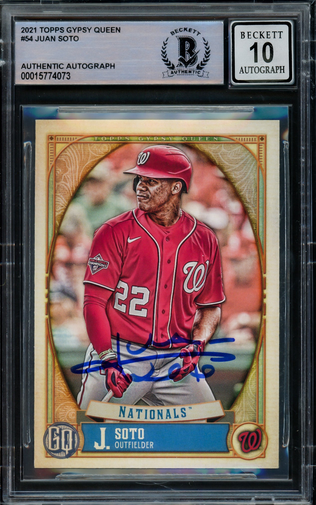 Juan Soto Autographed 2021 Topps Gypsy Queen Card #54 New York Mets Auto Grade Gem Mint 10 Beckett BAS #15774073