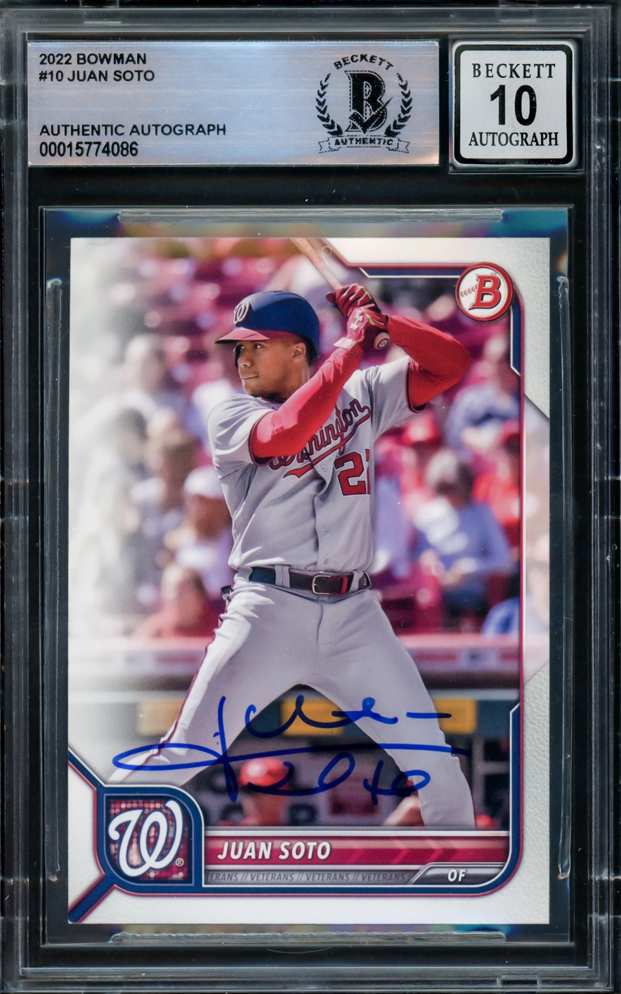 Juan Soto Autographed 2022 Bowman Card #10 New York Mets Auto Grade Gem Mint 10 Beckett BAS #15774086