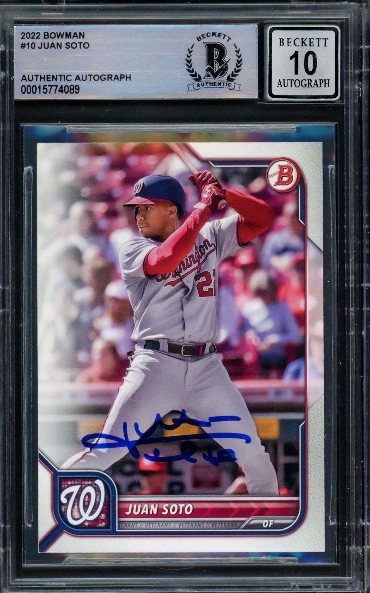 Juan Soto Autographed 2022 Bowman Card #10 New York Mets Auto Grade Gem Mint 10 Beckett BAS #15774089