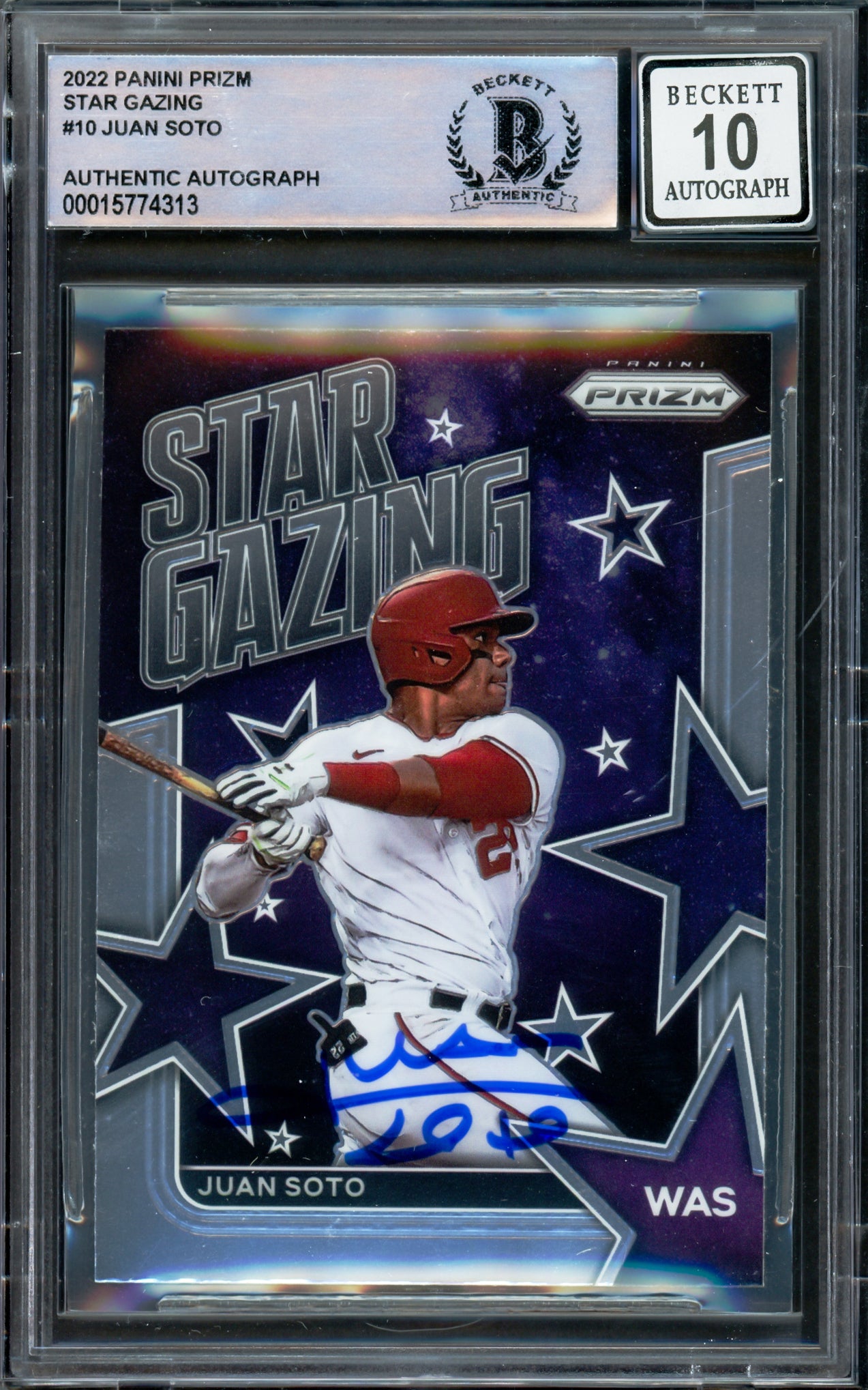 Juan Soto Autographed 2022 Panini Prizm Star Gazing Card #SG-10 New York Mets Auto Grade Gem Mint 10 Beckett BAS #15774313