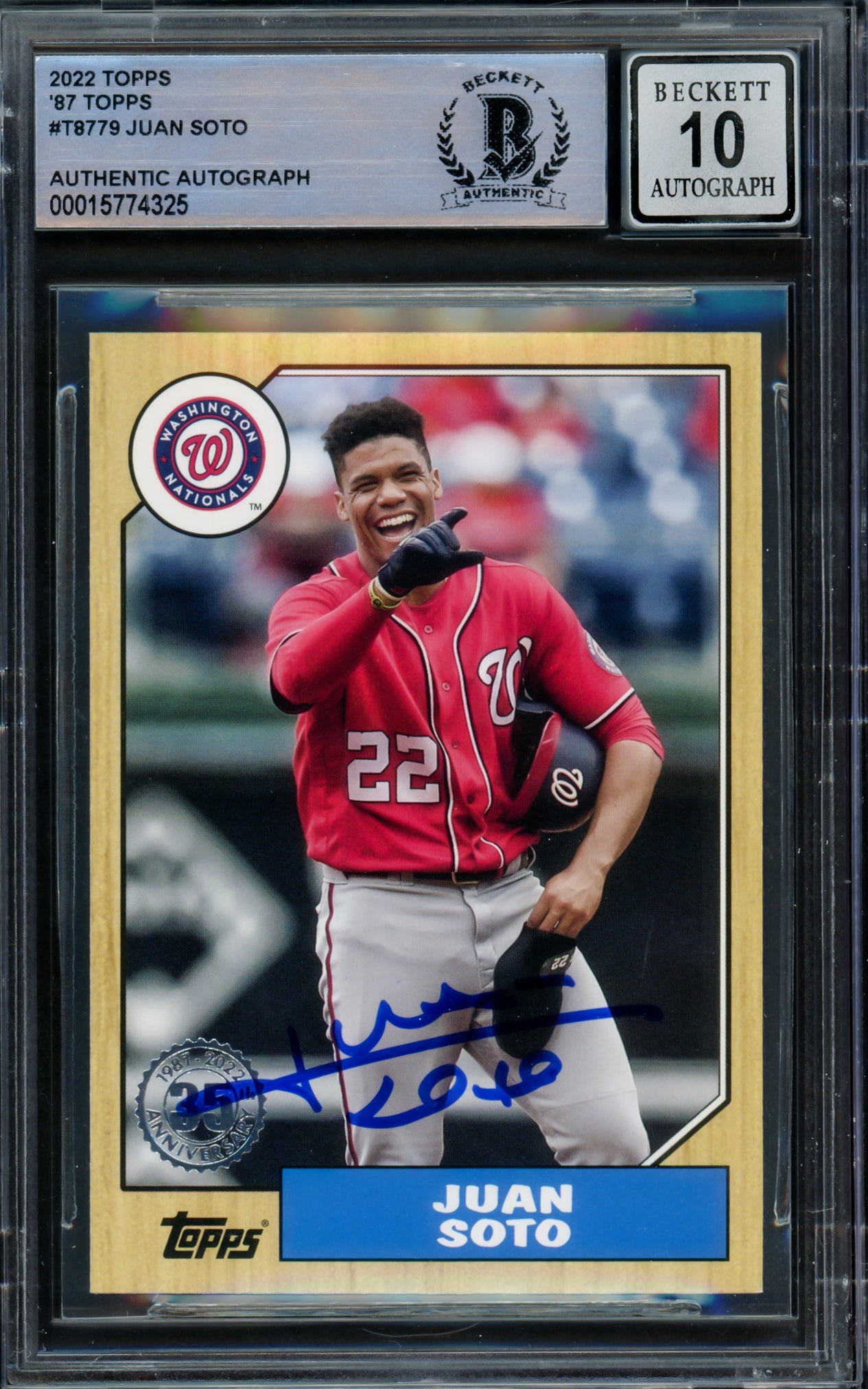Juan Soto Autographed 2022 Topps 1987 Style Card #T87-79 New York Mets Auto Grade Gem Mint 10 Beckett BAS #15774325