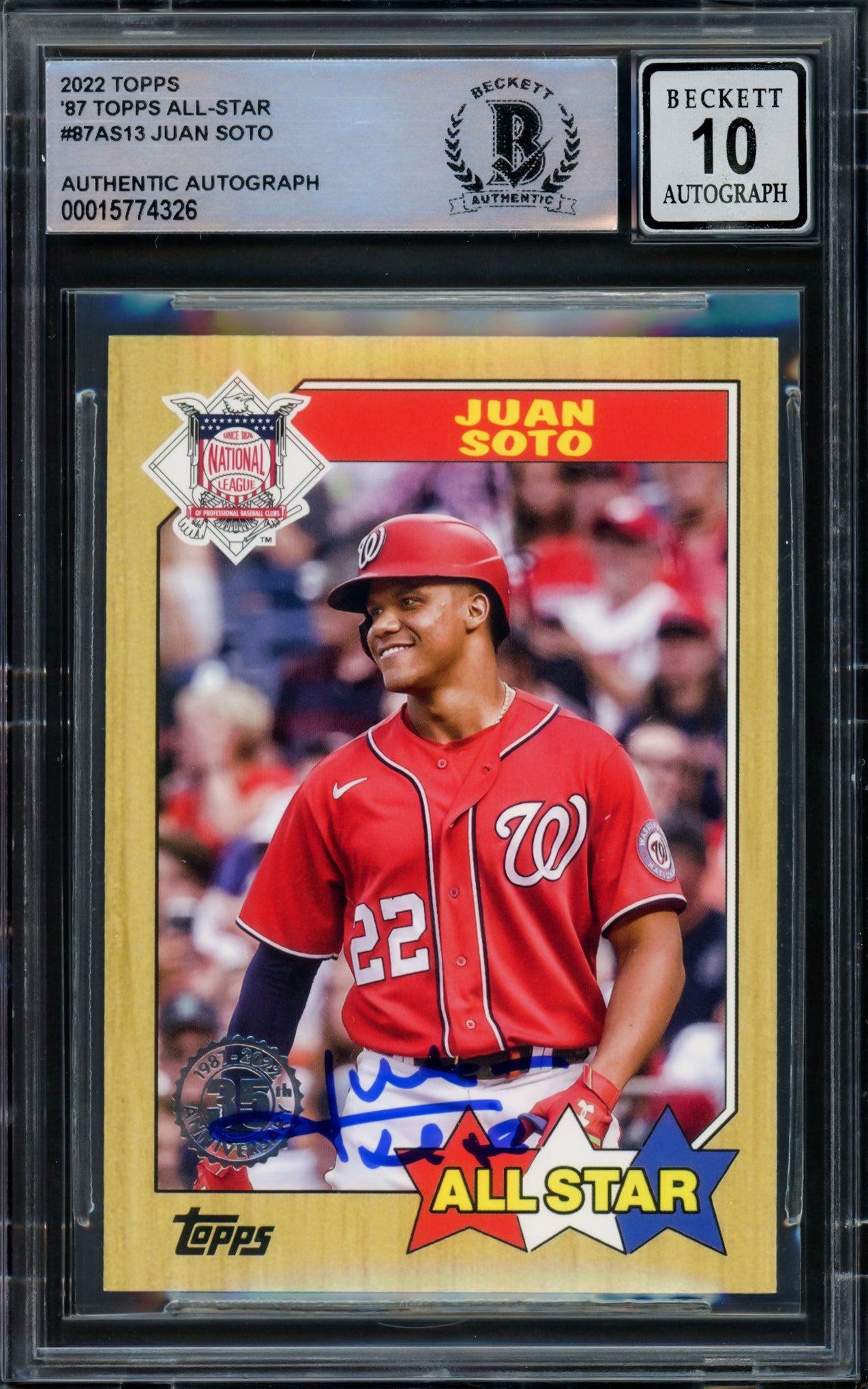 Juan Soto Autographed 2022 Topps 1987 Style Card #87AS-13 New York Mets Auto Grade Gem Mint 10 Beckett BAS #15774326
