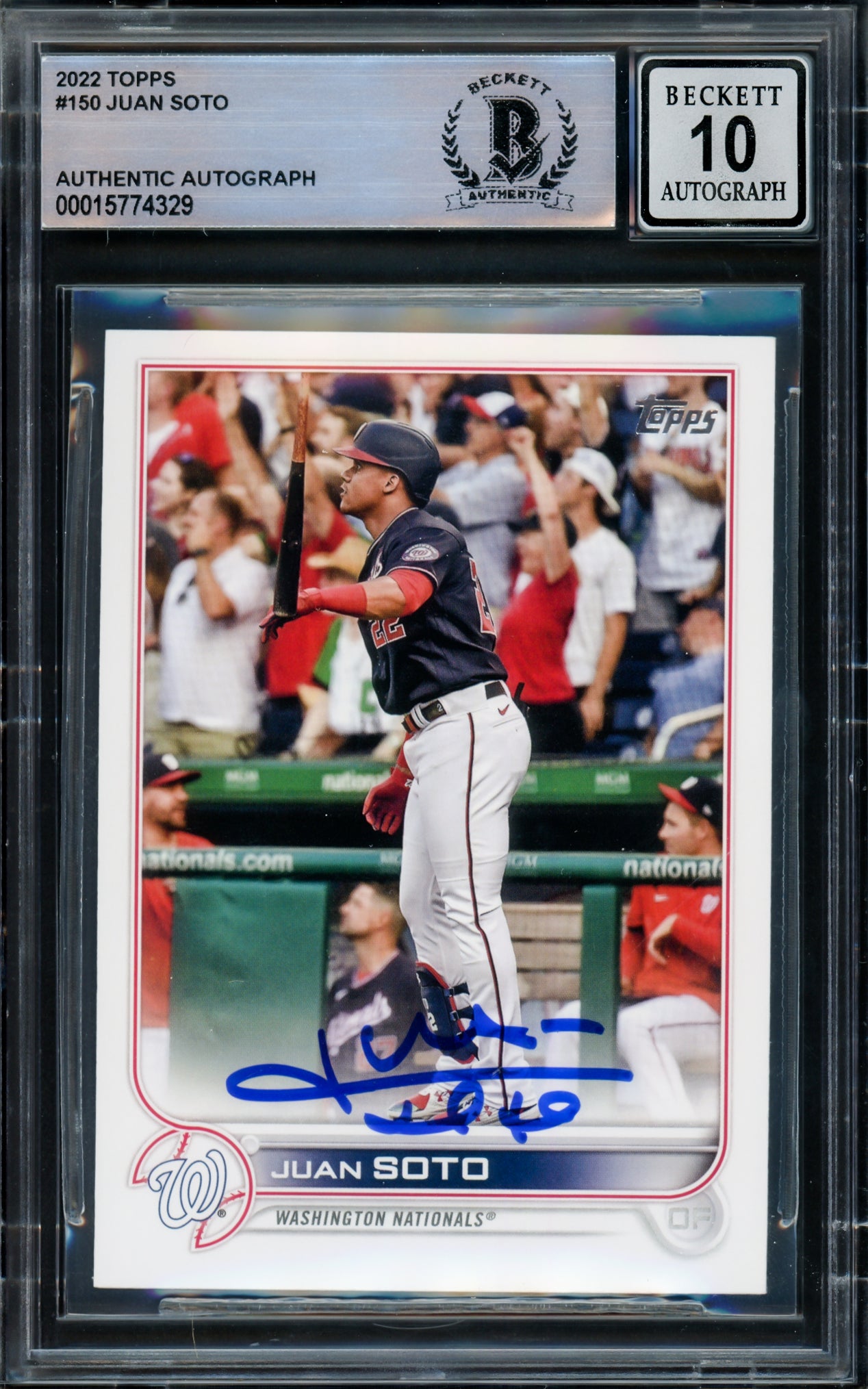 Juan Soto Autographed 2022 Topps Card #150 New York Mets Auto Grade Gem Mint 10 Beckett BAS #15774329