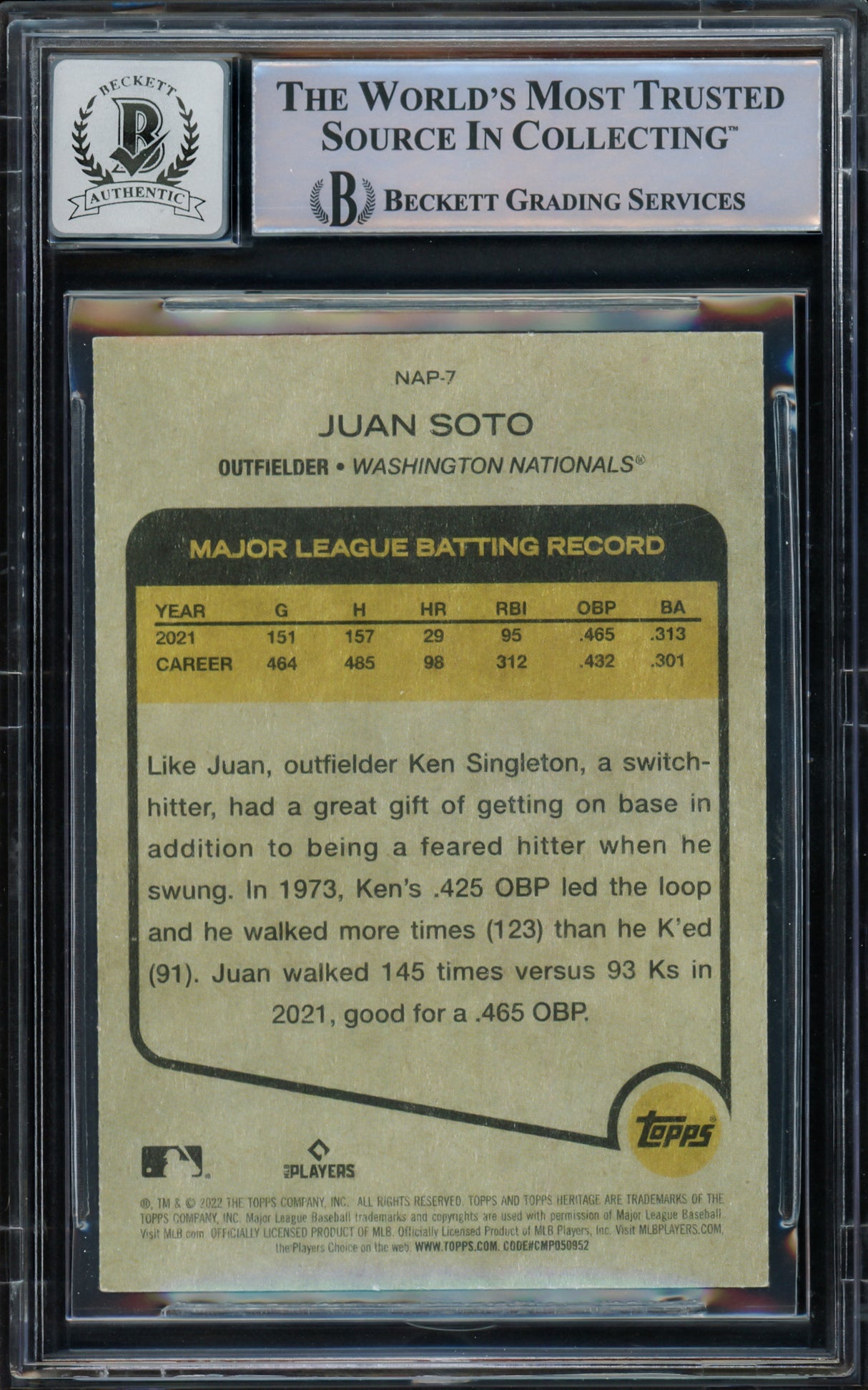 Juan Soto Autographed 2022 Topps Heritage New Age Performers Card #NAP-7 New York Mets Auto Grade Gem Mint 10 Beckett BAS #15774331