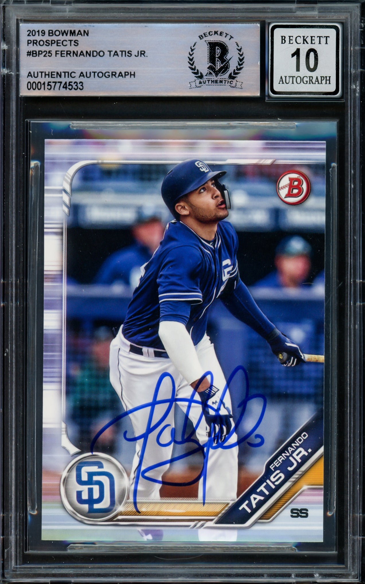 Fernando Tatis Jr. Autographed 2019 Bowman Rookie Card #BP25 San Diego Padres Auto Grade Gem Mint 10 Beckett BAS #15774533