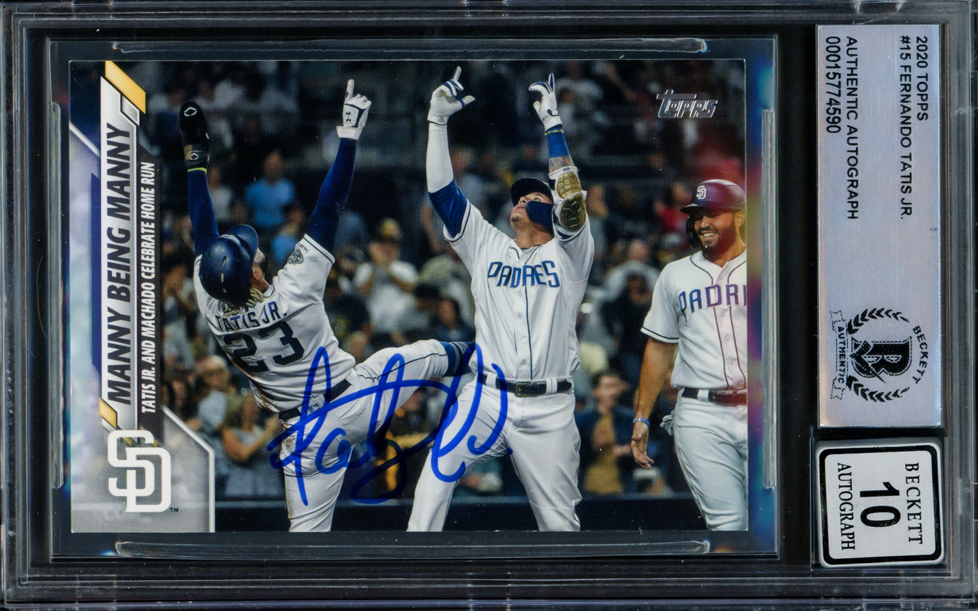 Fernando Tatis Jr. Autographed 2020 Topps Card #15 San Diego Padres Auto Grade Gem Mint 10 Beckett BAS #15774590