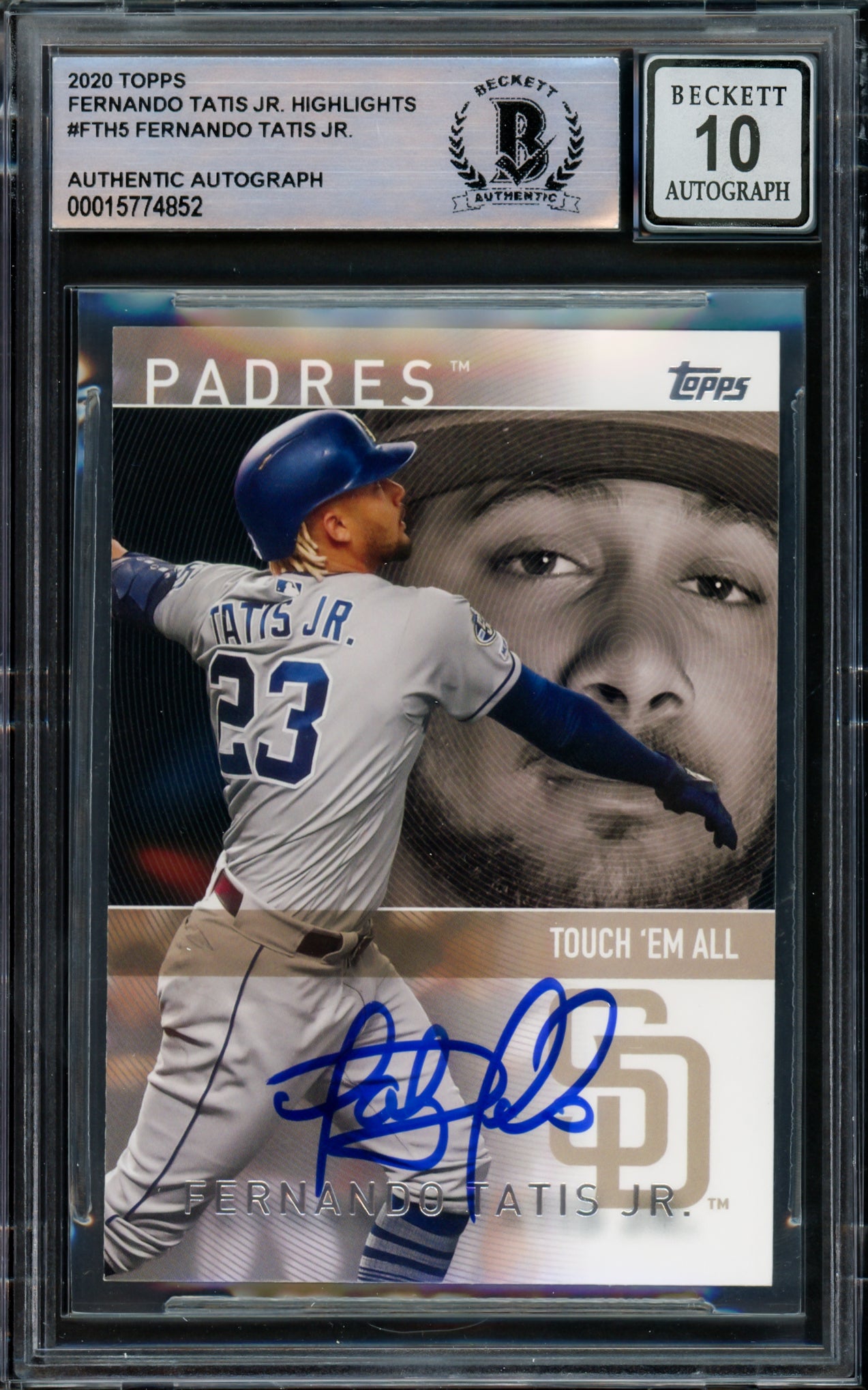 Fernando Tatis Jr. Autographed 2020 Topps Card #FTH-5 San Diego Padres Auto Grade Gem Mint 10 Beckett BAS #15774852
