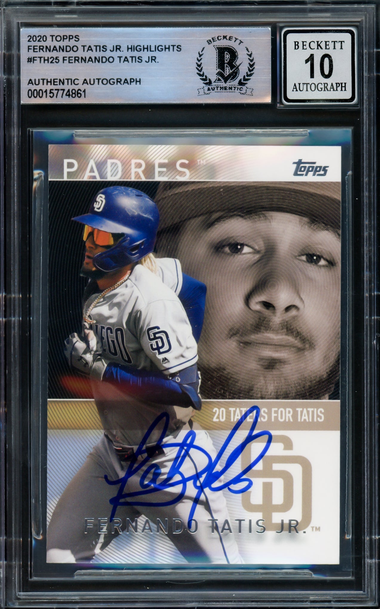 Fernando Tatis Jr. Autographed 2020 Topps Card #FTH-25 San Diego Padres Auto Grade Gem Mint 10 Beckett BAS #15774861