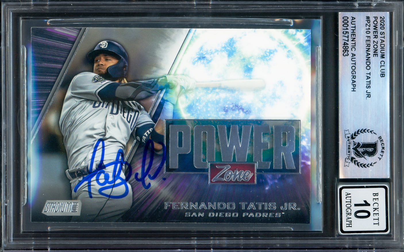 Fernando Tatis Jr. Autographed 2020 Topps Stadium Club Power Zone Card #PZ-10 San Diego Padres Auto Grade Gem Mint 10 Beckett BAS #15774863