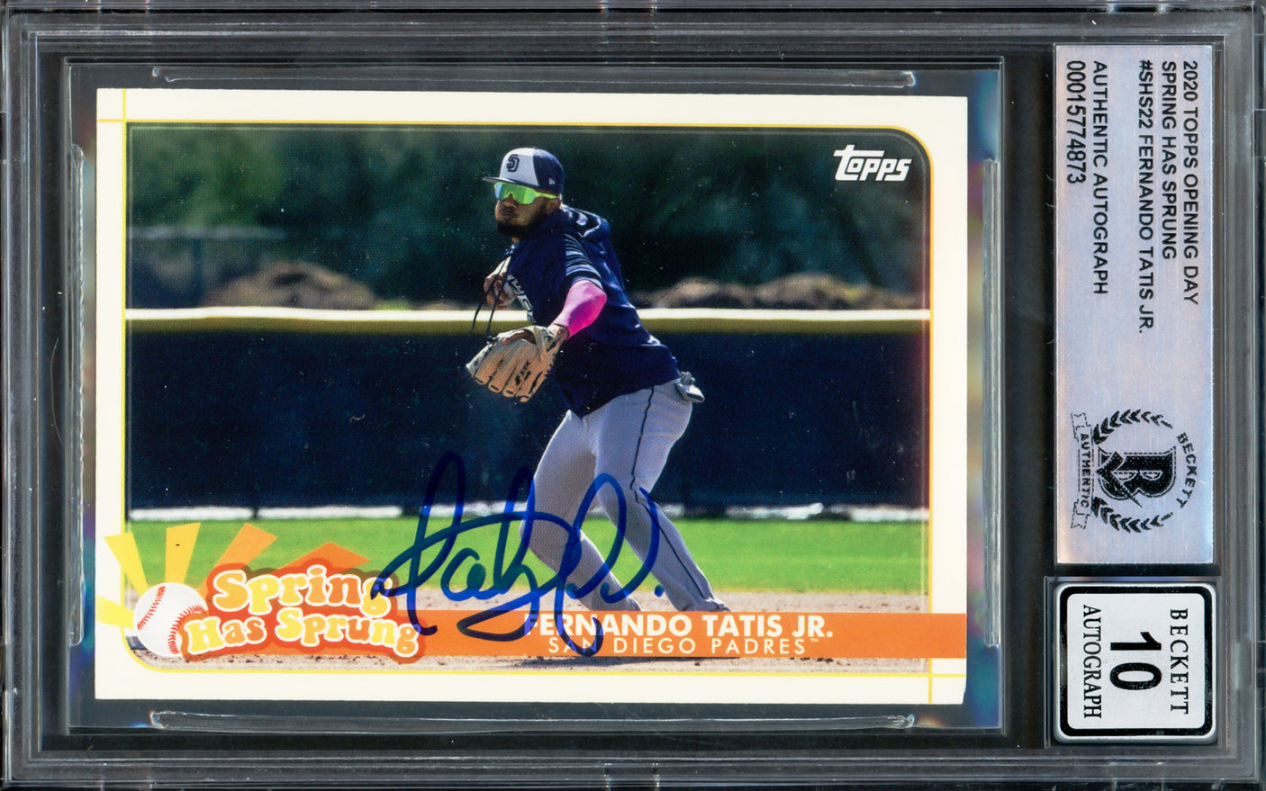 Fernando Tatis Jr. Autographed 2020 Topps Opening Day Spring Has Sprung Card #SHS-22 San Diego Padres Auto Grade Gem Mint 10 Beckett BAS #15774873