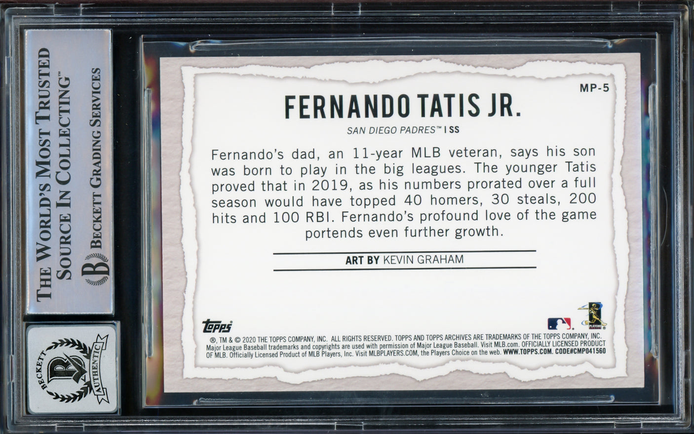 Fernando Tatis Jr. Autographed 2020 Topps Gallery Modern Artists Card #MP-5 San Diego Padres Auto Grade Gem Mint 10 Beckett BAS #15774881