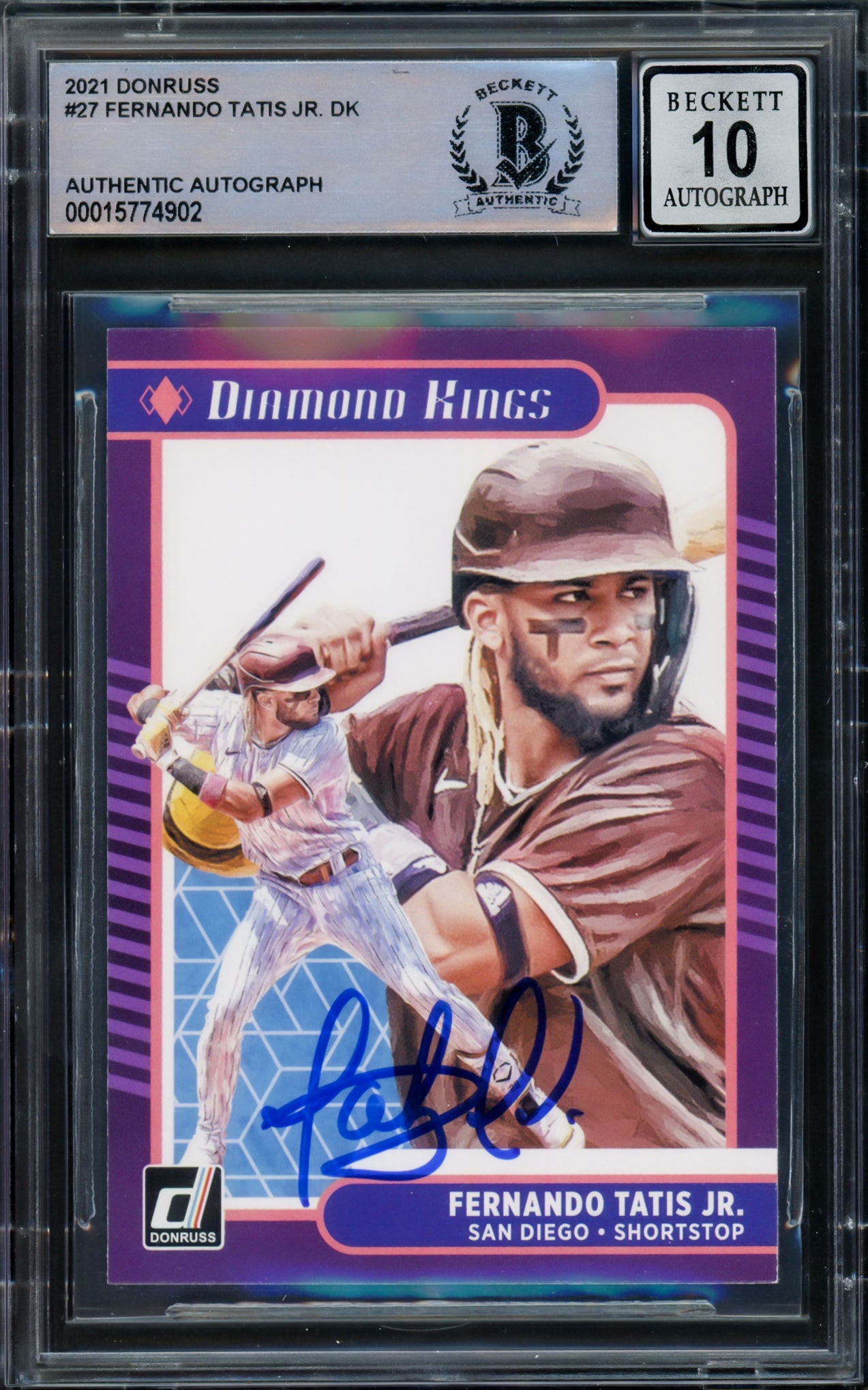 Fernando Tatis Jr. Autographed 2021 Donruss Diamond Kings Card #27 San Diego Padres Auto Grade Gem Mint 10 Beckett BAS #15774902