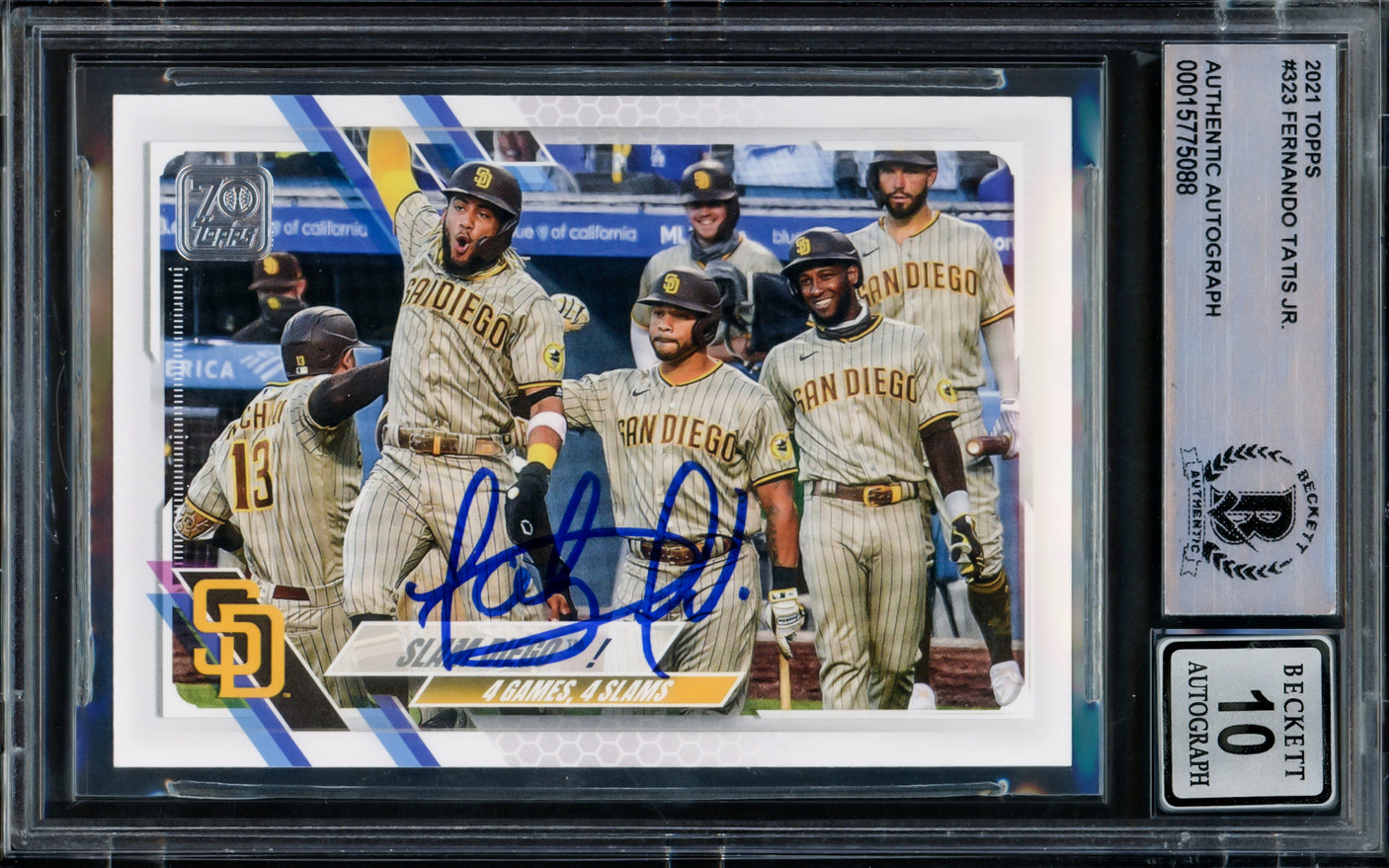 Fernando Tatis Jr. Autographed 2021 Topps Card #323 San Diego Padres Auto Grade Gem Mint 10 Beckett BAS #15775088
