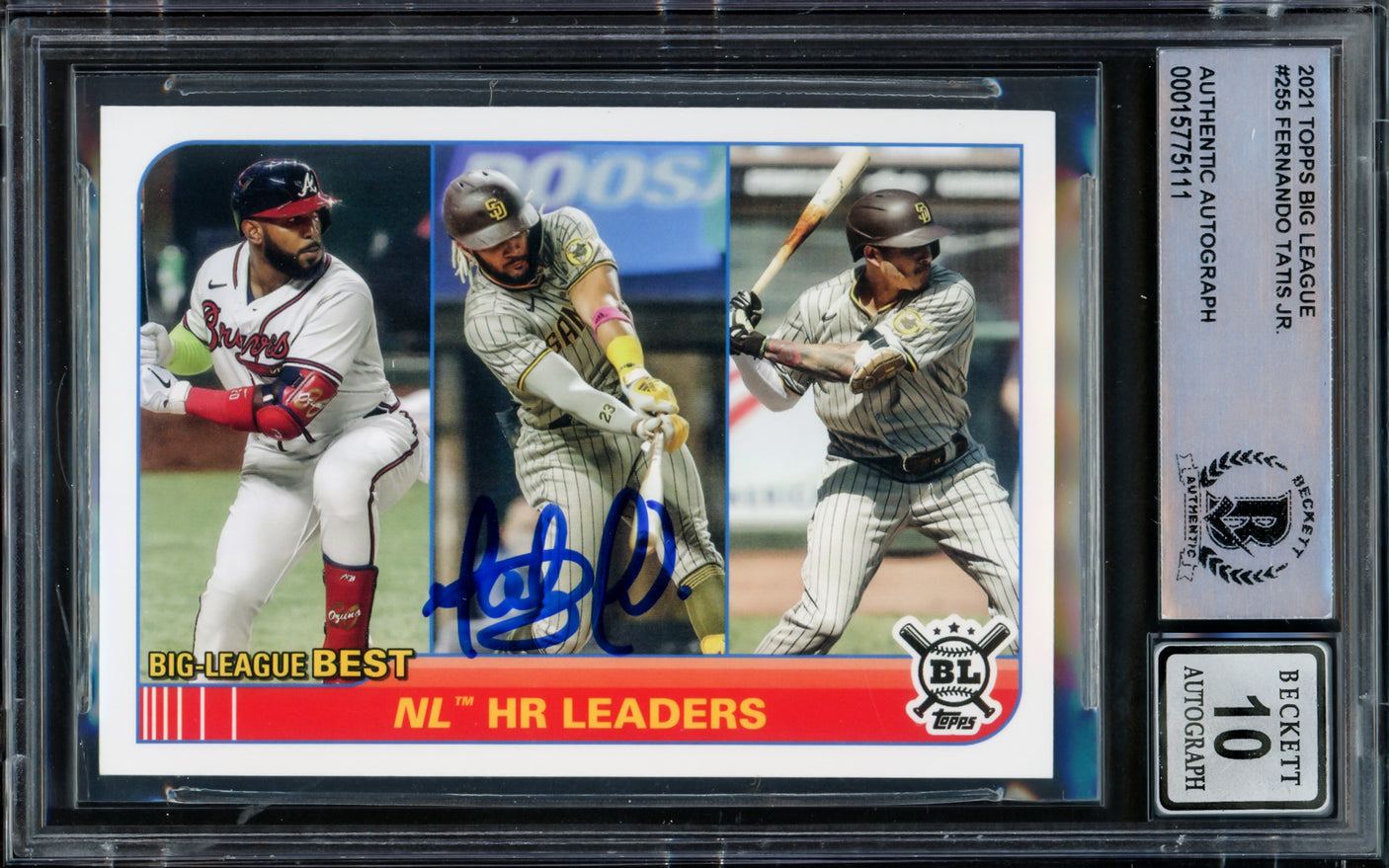 Fernando Tatis Jr. Autographed 2021 Topps Big League Card #255 San Diego Padres Auto Grade Gem Mint 10 Beckett BAS #15775111