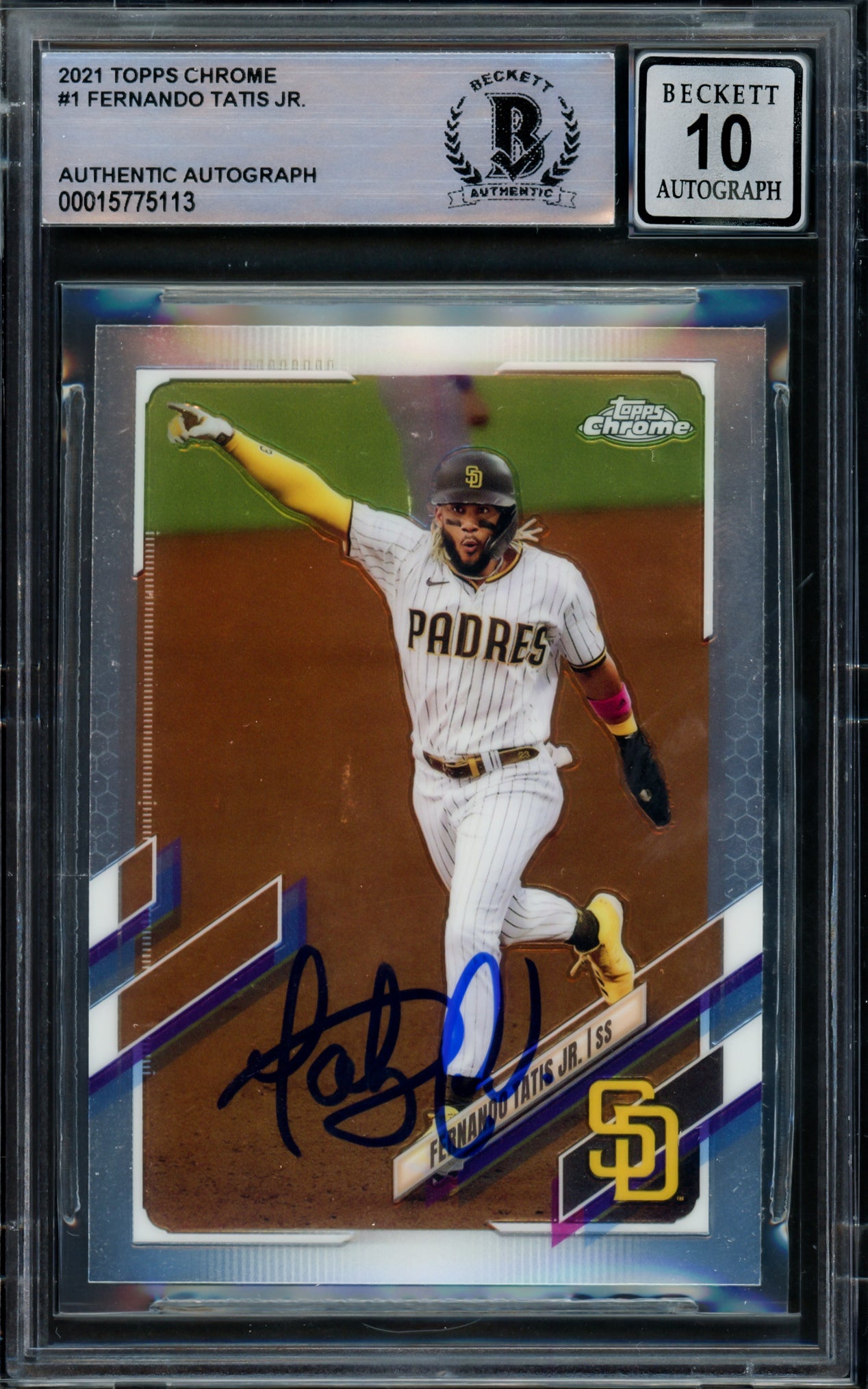 Fernando Tatis Jr. Autographed 2021 Topps Chrome Card #1 San Diego Padres Auto Grade Gem Mint 10 Beckett BAS #15775113