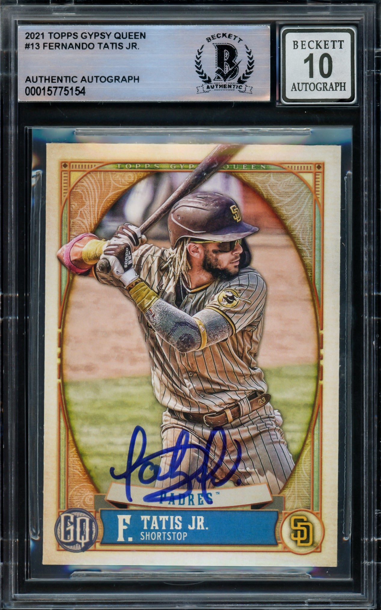 Fernando Tatis Jr. Autographed 2021 Topps Gypsy Queen Card #13 San Diego Padres Auto Grade Gem Mint 10 Beckett BAS #15775154