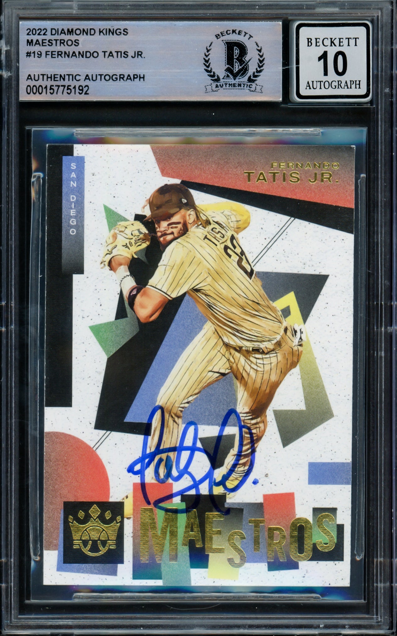 Fernando Tatis Jr. Autographed 2022 Donruss Diamond Kings Maestros Card #M-19 San Diego Padres Auto Grade Gem Mint 10 Beckett BAS #15775192