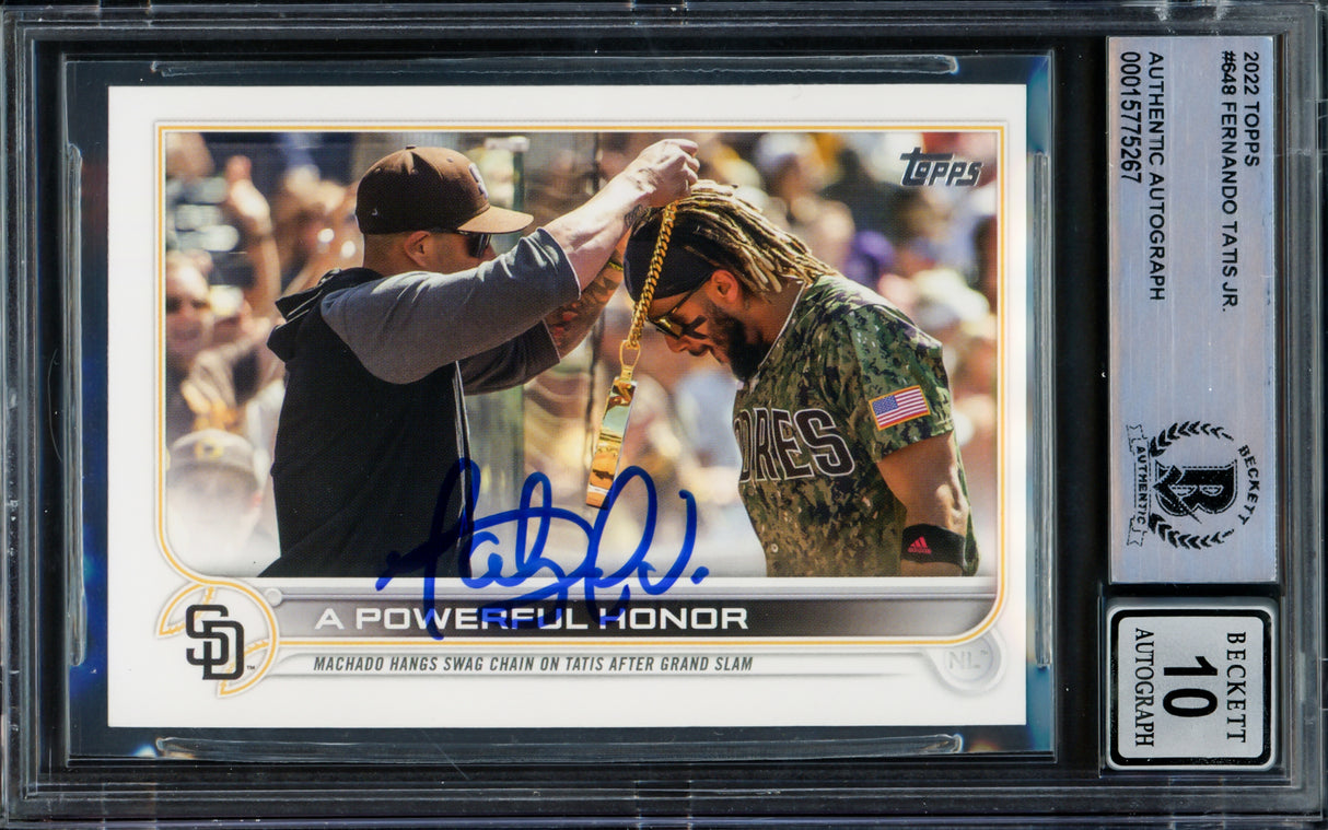 Fernando Tatis Jr. Autographed 2022 Topps Card #648 San Diego Padres Auto Grade Gem Mint 10 Beckett BAS #15775267