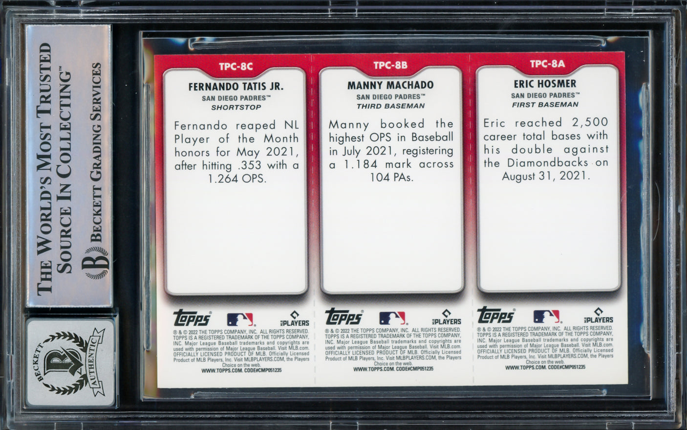 Fernando Tatis Jr. Autographed 2022 Topps Opening Day Triple Play Card #TPC-8C San Diego Padres Auto Grade Gem Mint 10 Beckett BAS #15775272