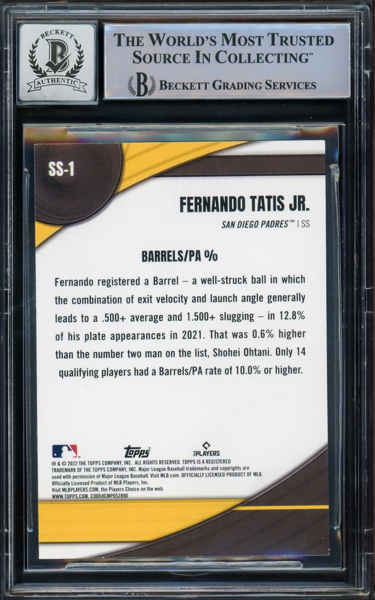 Fernando Tatis Jr. Autographed 2022 Topps Significant Statistics Card #SS-1 San Diego Padres Auto Grade Gem Mint 10 Beckett BAS #15775420