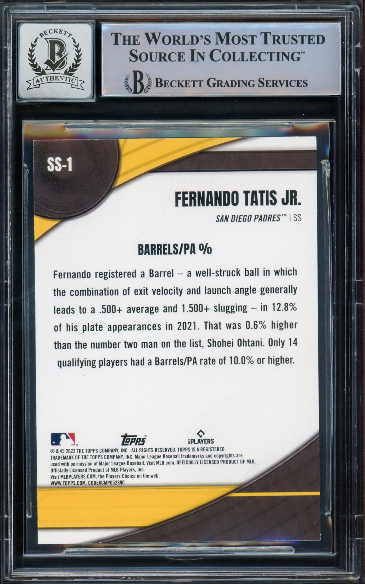 Fernando Tatis Jr. Autographed 2022 Topps Significant Statistics Card #SS-1 San Diego Padres Auto Grade Gem Mint 10 Beckett BAS #15775420