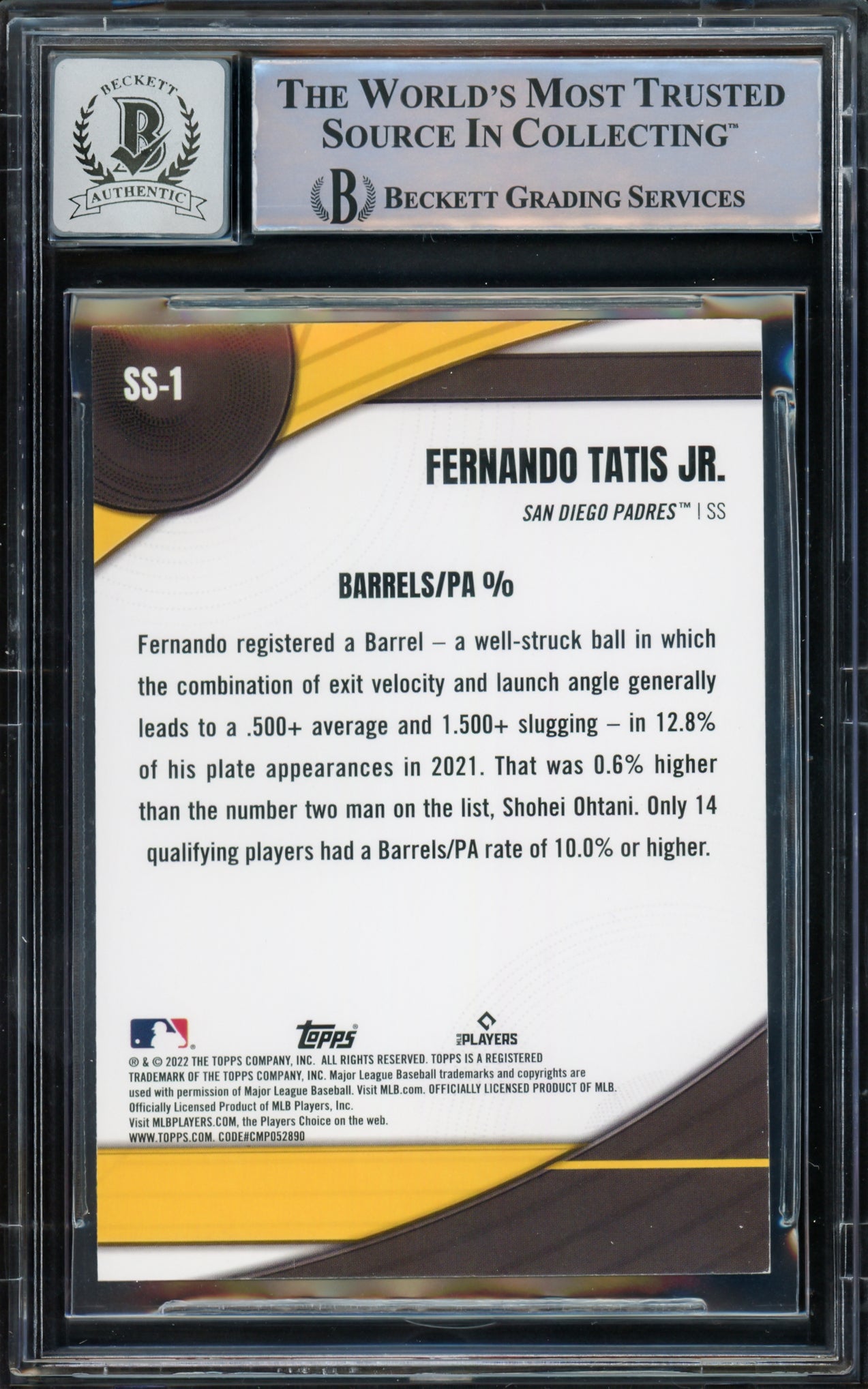 Fernando Tatis Jr. Autographed 2022 Topps Significant Statistics Card #SS-1 San Diego Padres Auto Grade Gem Mint 10 Beckett BAS #15775421