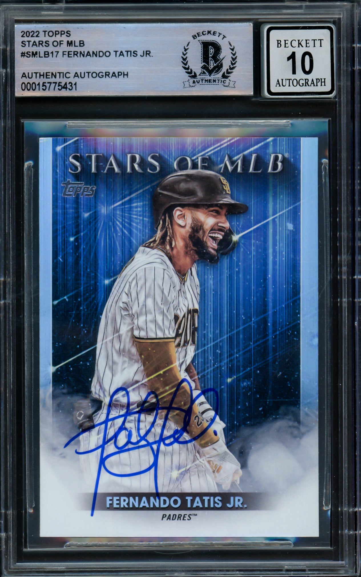 Fernando Tatis Jr. Autographed 2022 Topps Stars of MLB Card #SMLB-17 San Diego Padres Auto Grade Gem Mint 10 Beckett BAS #15775431