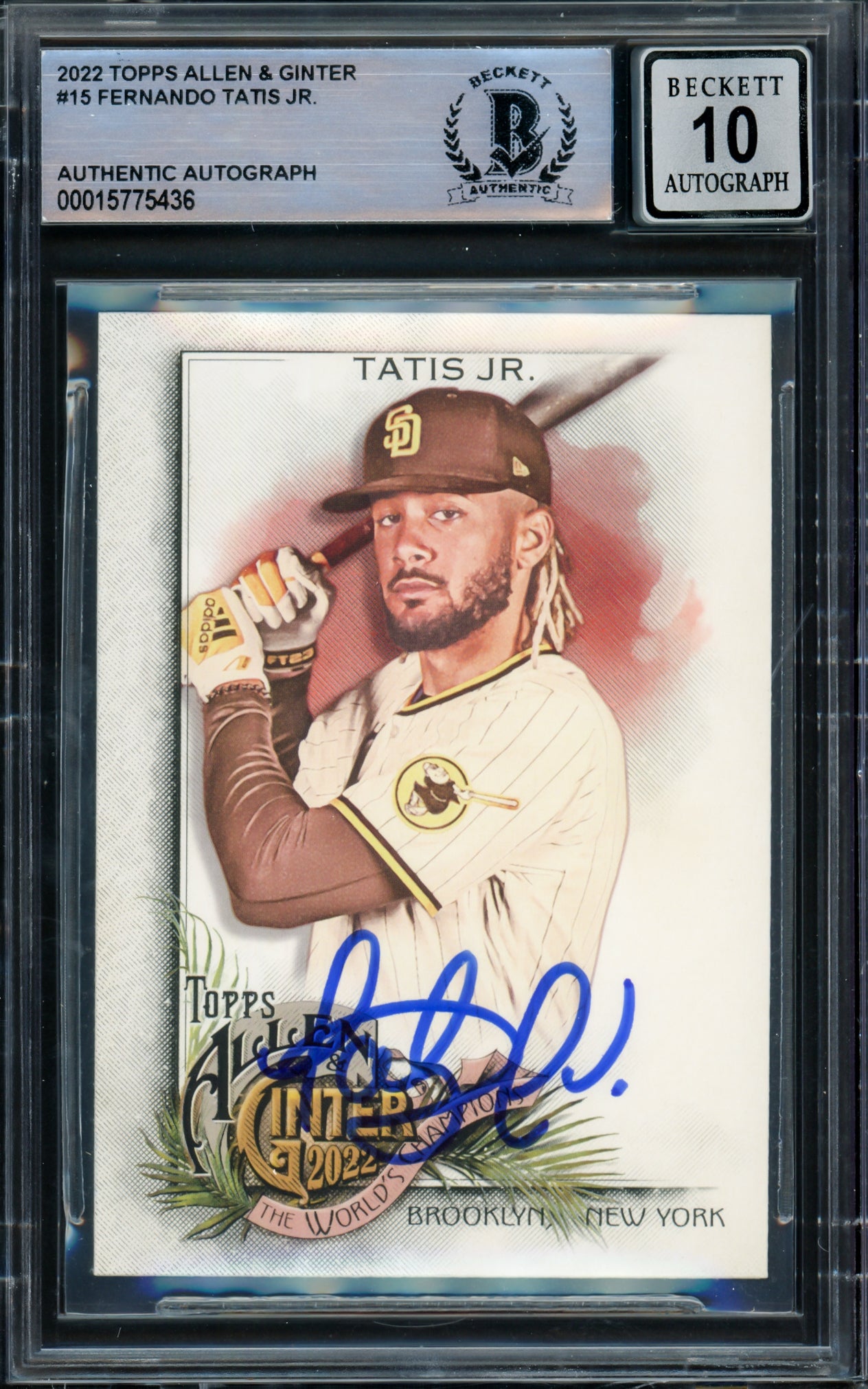 Fernando Tatis Jr. Autographed 2022 Topps Allen & Ginter Card #15 San Diego Padres Auto Grade Gem Mint 10 Beckett BAS #15775436