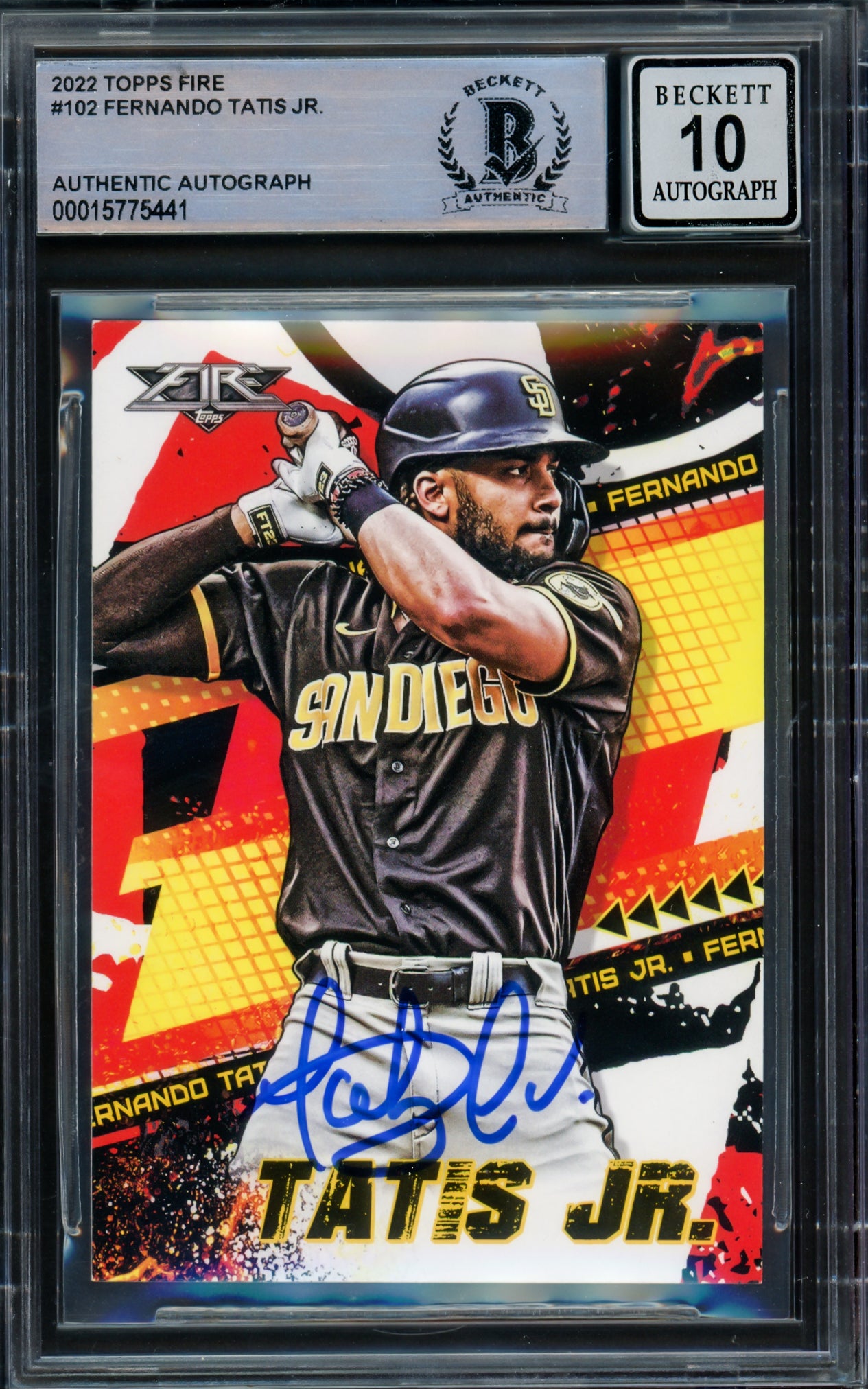 Fernando Tatis Jr. Autographed 2022 Topps Fire Card #102 San Diego Padres Auto Grade Gem Mint 10 Beckett BAS #15775441