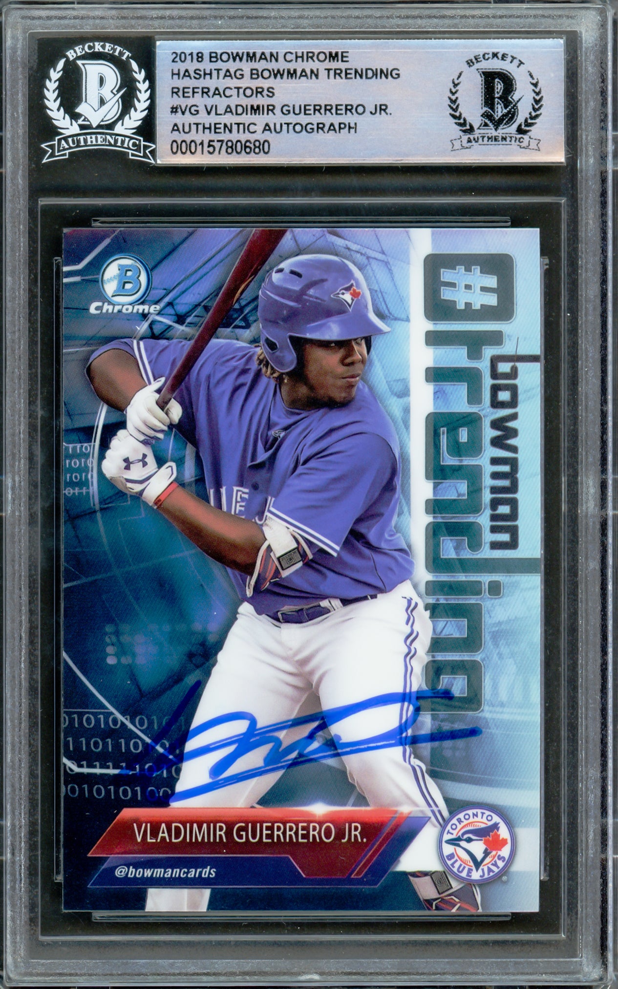 Vladimir Guerrero Jr. Autographed 2018 Bowman Chrome Trending Card #-VG Toronto Blue Jays Beckett BAS #15780680
