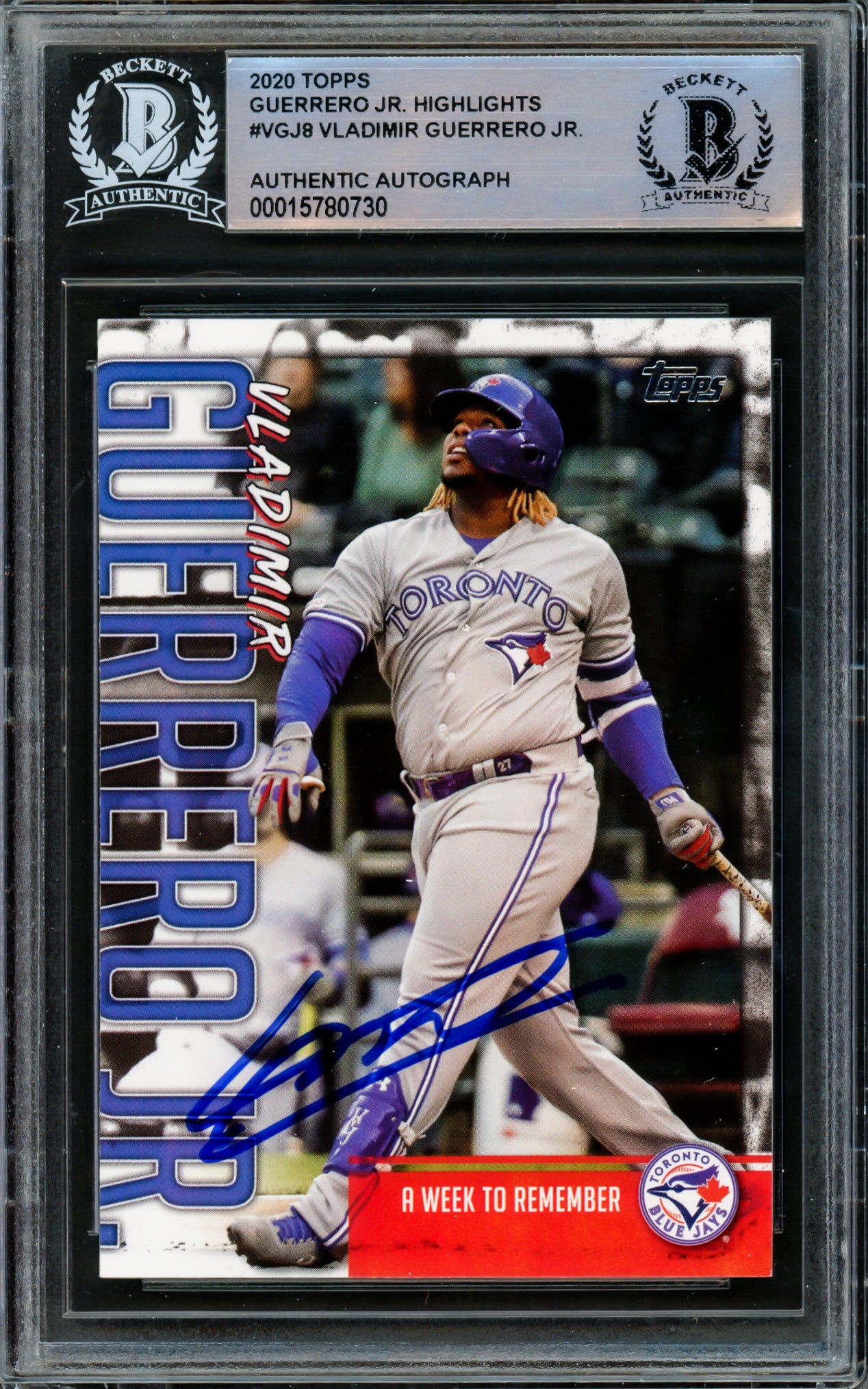 Vladimir Guerrero Jr. Autographed 2020 Topps Highlights Card #VGJ-8 Toronto Blue Jays Beckett BAS #15780730