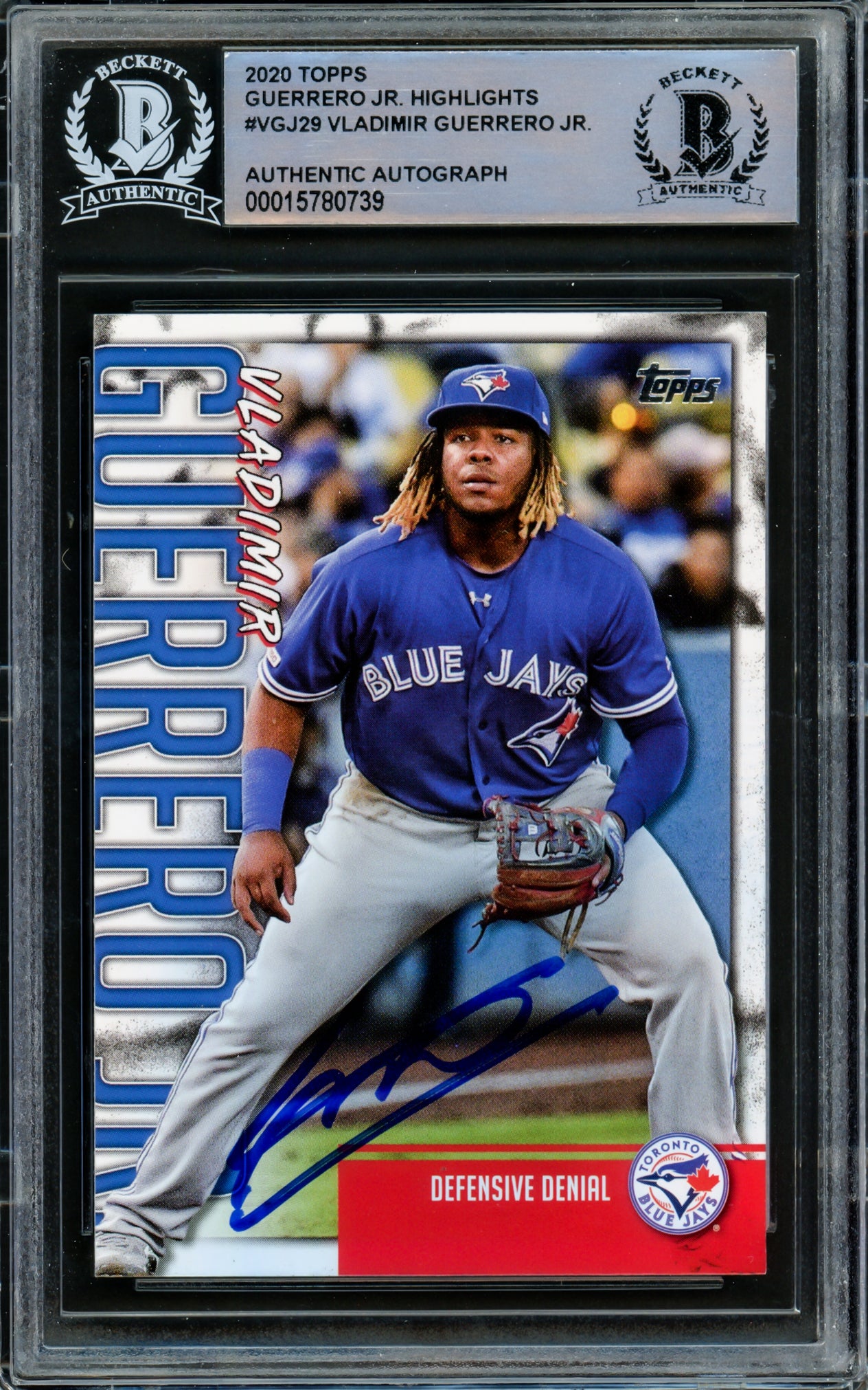 Vladimir Guerrero Jr. Autographed 2020 Topps Highlights Card #VGJ-29 Toronto Blue Jays Beckett BAS #15780739