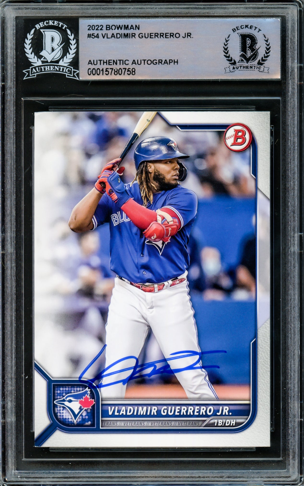 Vladimir Guerrero Jr. Autographed 2022 Bowman Card #54 Toronto Blue Jays Beckett BAS #15780758