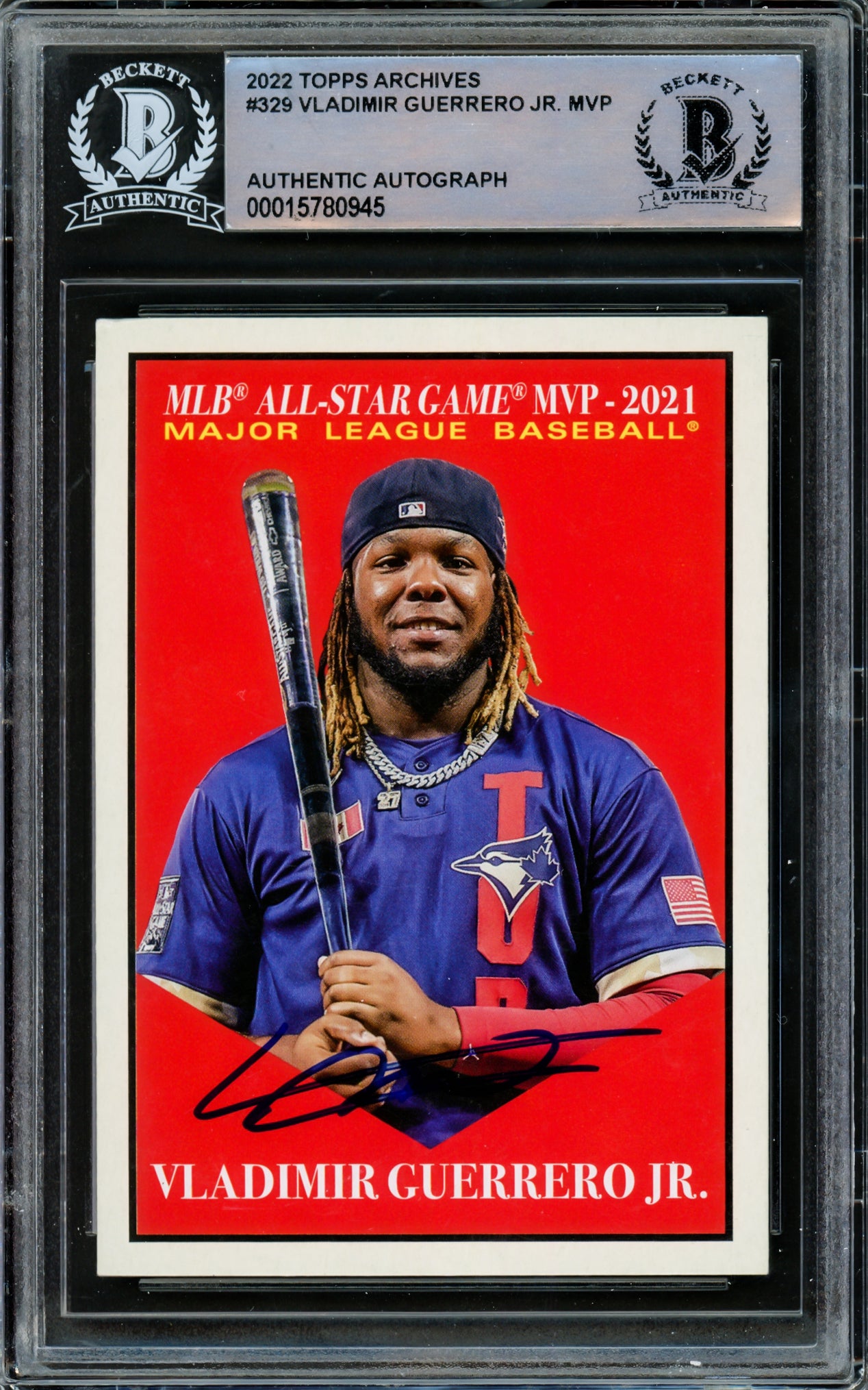 Vladimir Guerrero Jr. Autographed 2022 Topps Archives Card #329 Toronto Blue Jays Beckett BAS #15780945