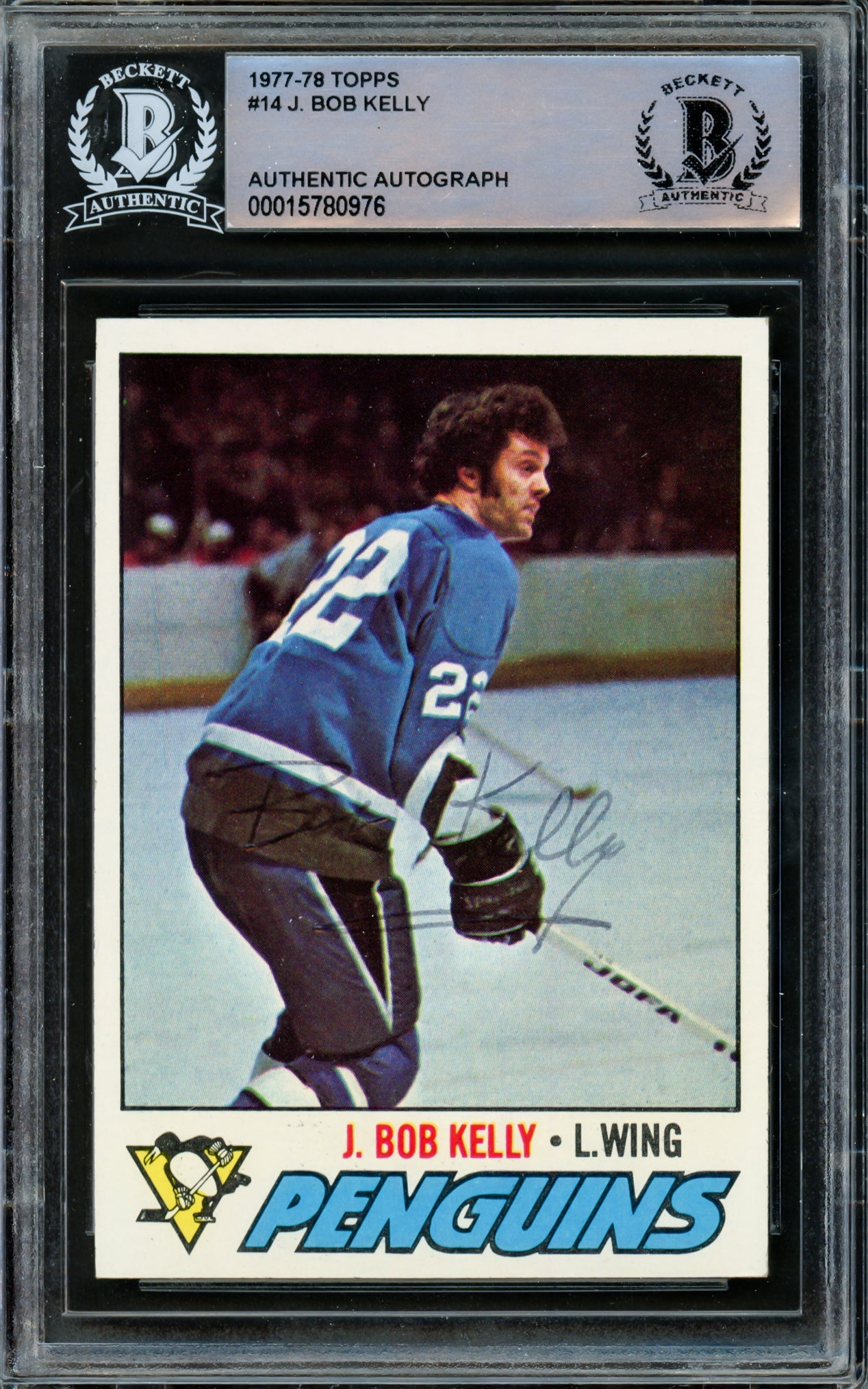 J. Bob Kelly Autographed 1977-78 Topps Card #14 Pittsburgh Penguins Beckett BAS #15780976
